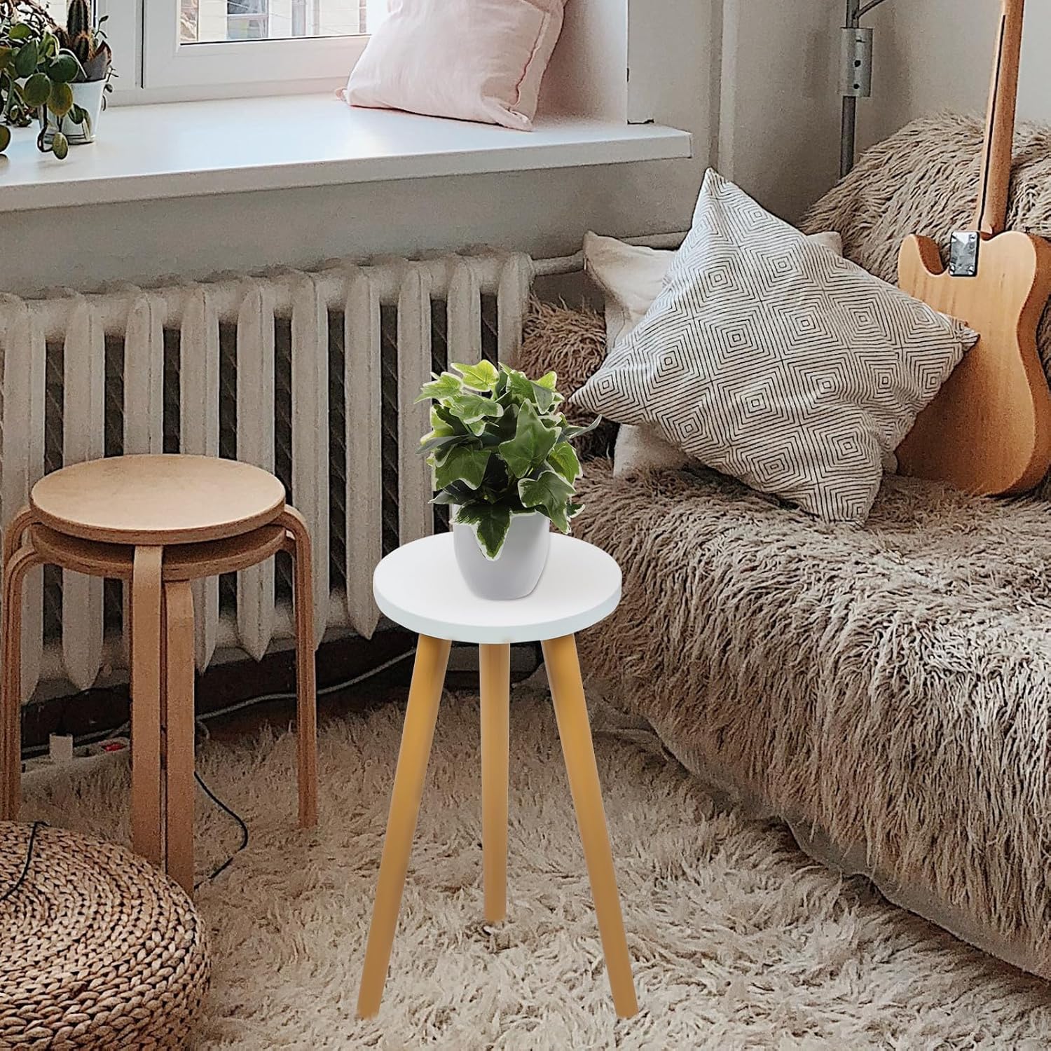 Solid Wood Plant Stand Round Flower Pot Stool for Indoor Outdoor Garden Home Decoration Decorative Shelf with Strong Bearing Capacity for Displaying Plants and Artworks