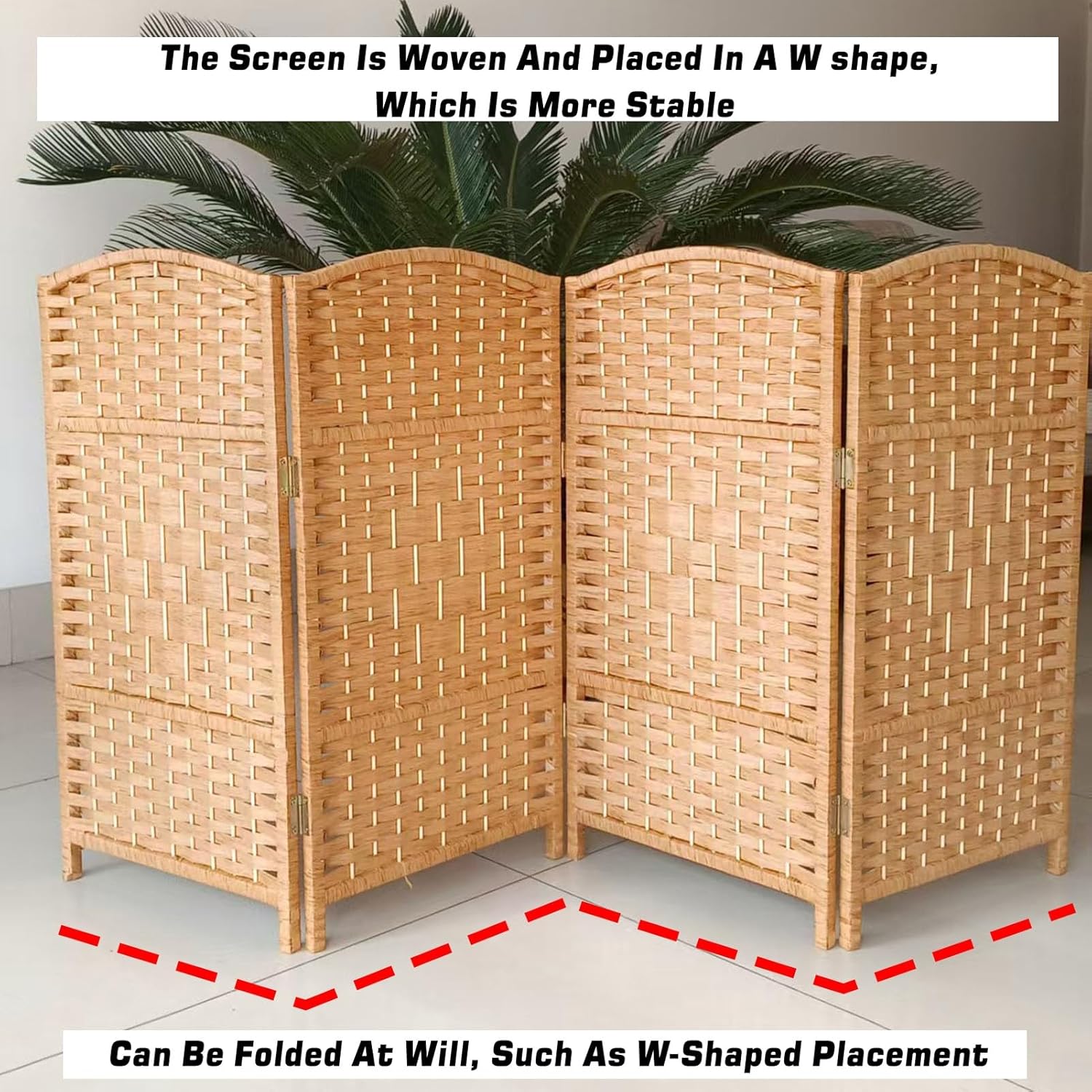 Small Room Freestanding Foldable Woven Privacy Screen, Living Partition Wall for Home Office, Garden, Patio, Kindergarten(80x30cm-6 Panels)