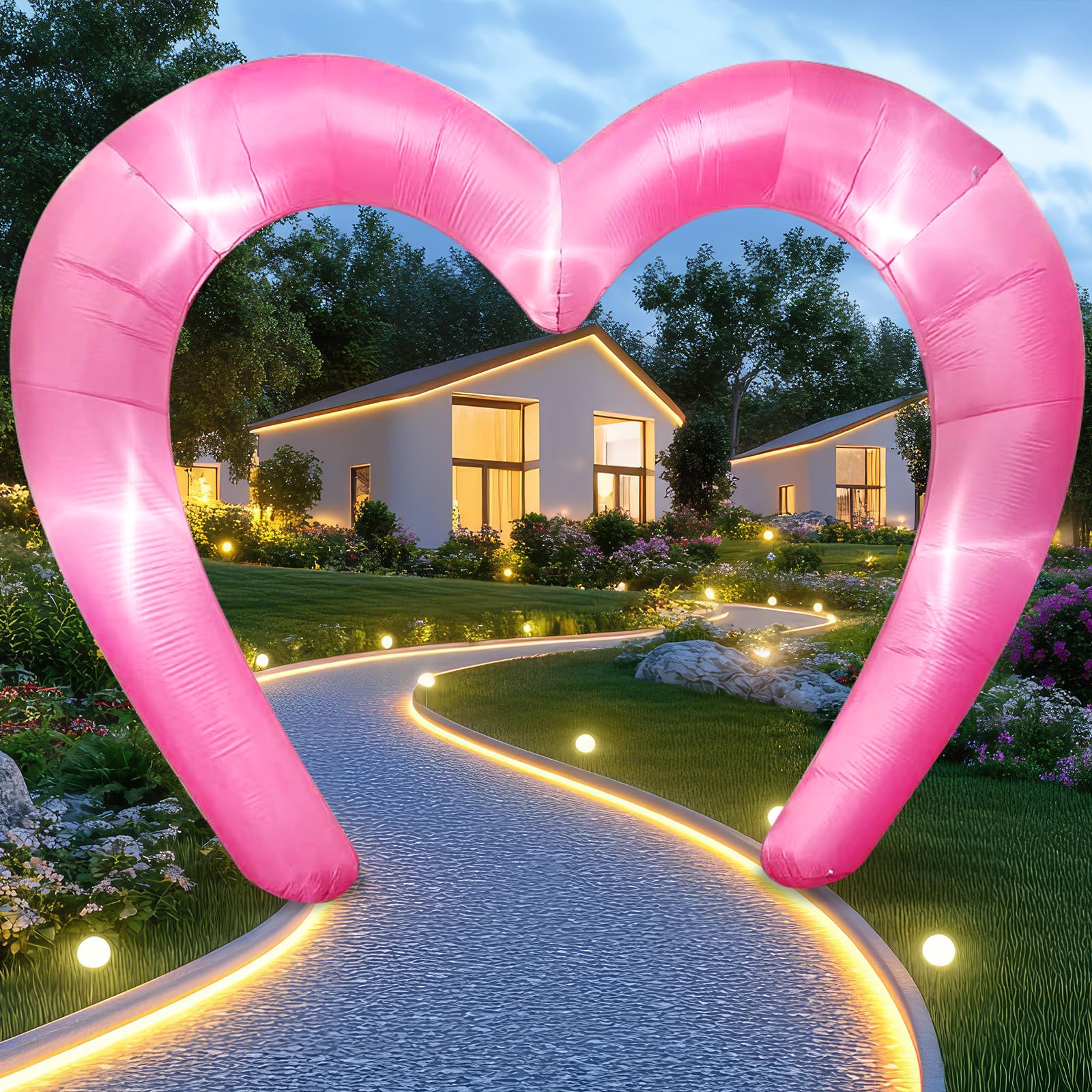 Arche gonflable cœur rose avec LED pour illuminer votre jardin
