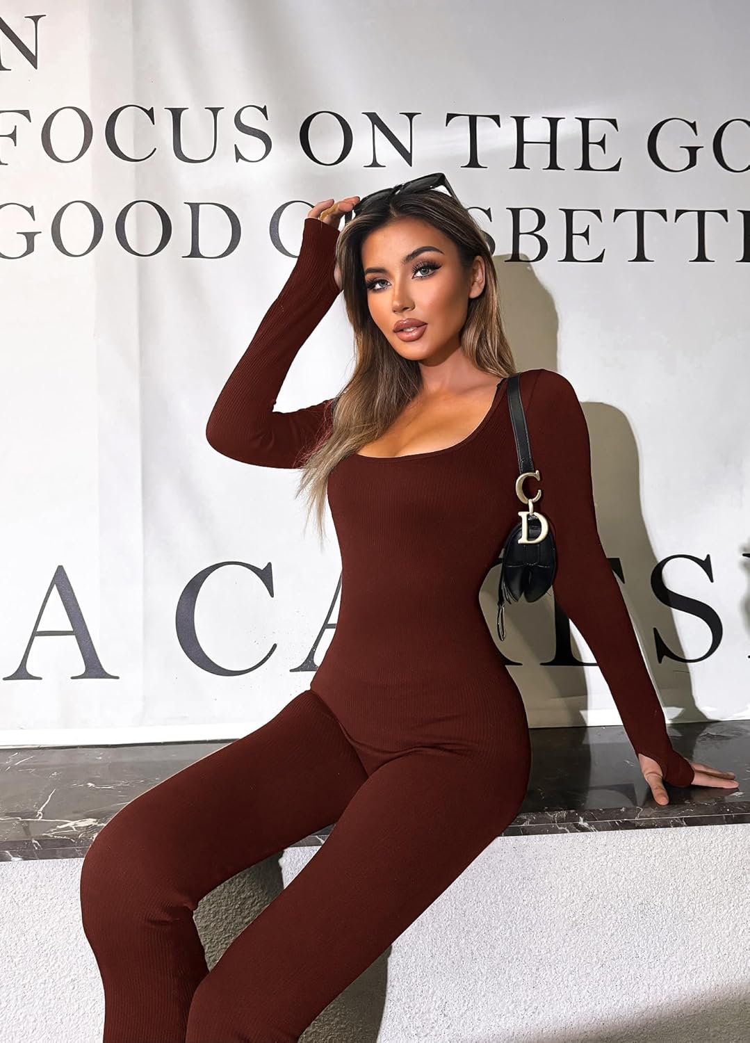 HOPYOP Sexy Long Sleeve Jumpsuit for Women, One Piece Ribbed Workout Rompers - Image 5