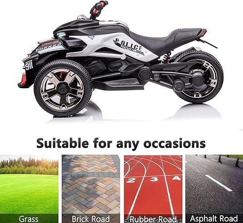 Miniatura 5 de Motocicleta eléctrica de 24 voltios y 3 ruedas con batería UTV, ATV eléctrico para niños, motocicleta de policía para niños con ruedas de goma EVA,