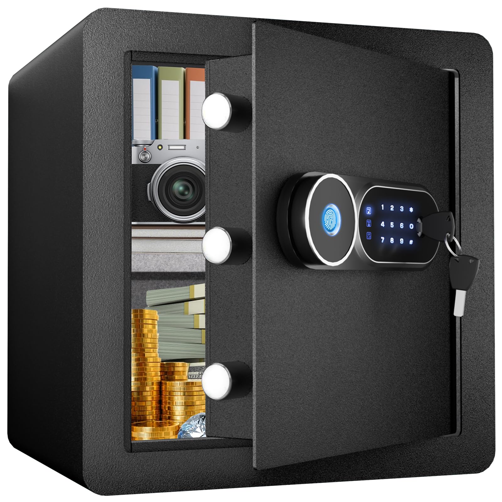 50L Digital Fingerprint Safe Box with LCD Screen Sensor Light, Biometric Fireproof Home Safe with Voice Prompt, Dual Warning, Money Safe with a Fireproof Bag for Home Office Hotel Cash Jewelry