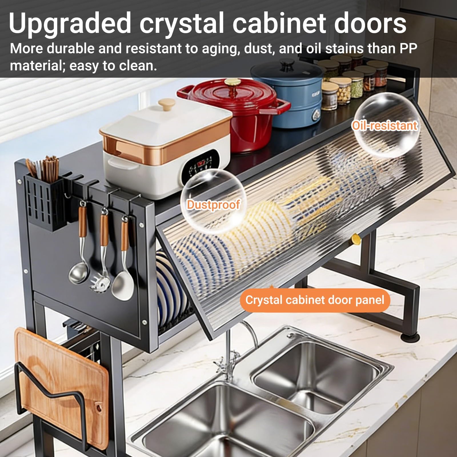 Escurridor de platos para colocar sobre el fregadero, organizador de cocina grande, escurreplatos multifuncional para un fácil almacenamiento en la encimera de la cocina, se adapta a platos, vasos