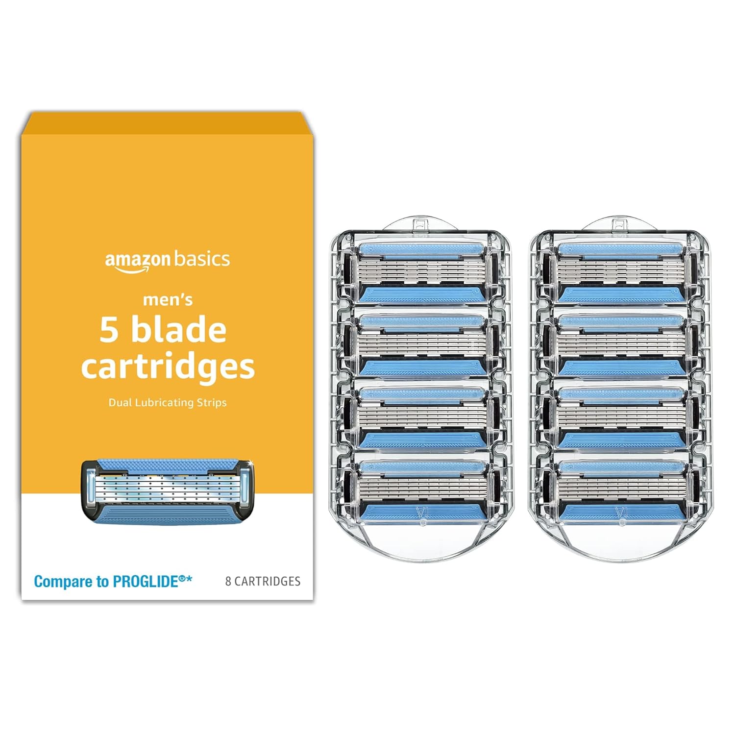 Amazon Basics 5-Blade MotionSphere Razor Refills for Men with Dual Lubrication and Precision Beard Trimmer 8 Cartridges Fits