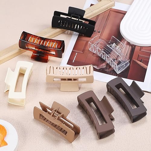 Miniatura 5 de Pinzas grandes para el cabello de 4.1 pulgadas, 8 pinzas rectangulares grandes para cabello grueso, pinzas de garra antideslizantes, pinzas