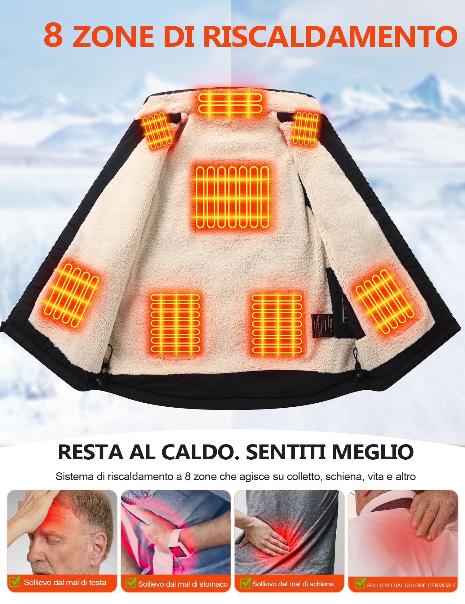 Gilet Riscaldato Uomo con Batteria 20000mAh 7.4V - 8 Zone di Calore, Interno in Pile Caldo, Fino a 12 Ore, Lavabile Gilet Termico Elettrico