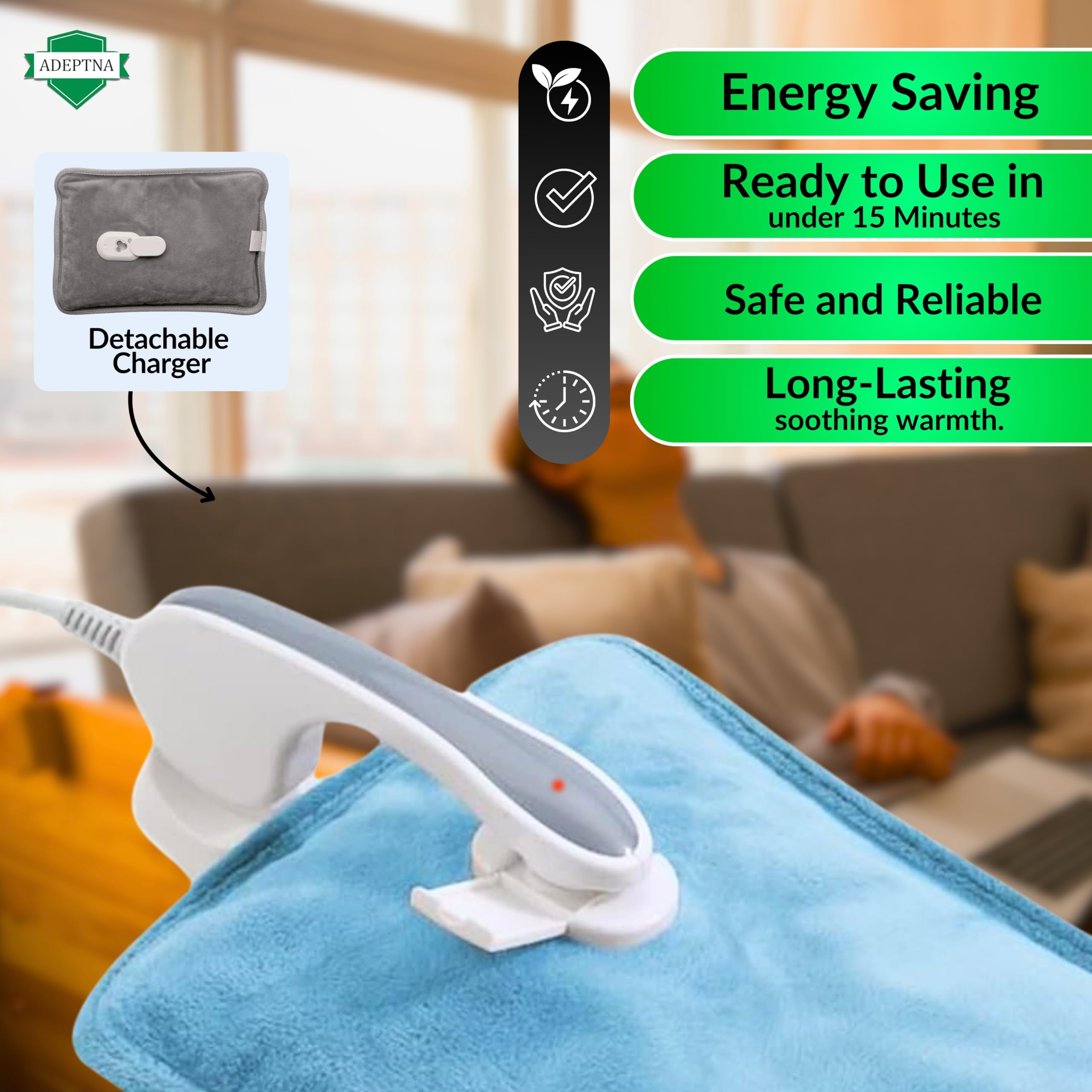 ADEPTNA Comfy Rechargeable Electric Hot Water Bottle with Hand Warmer Pouch - Image 3