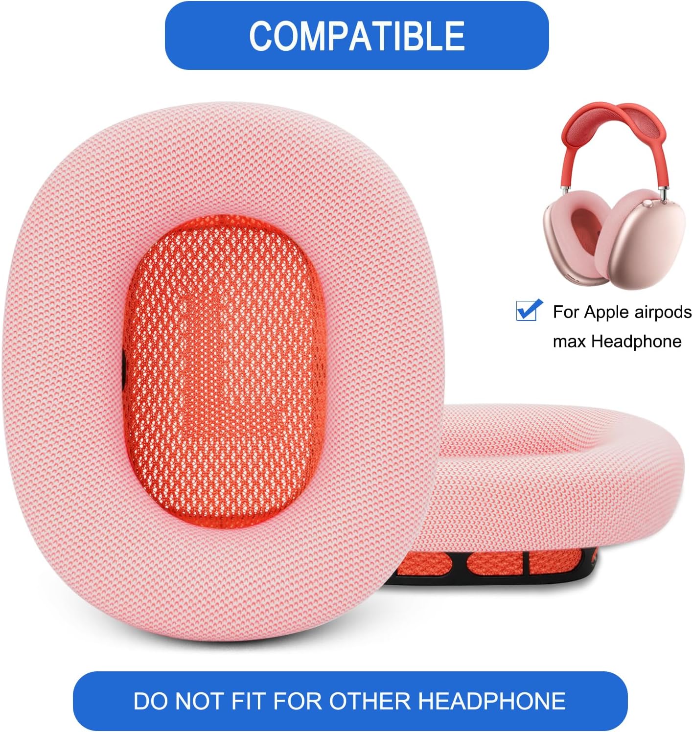 Premium Ear Cushions for Apple AirPods Max Headphones, GVOEARS Replacement Earpad Cover with Protein Leather & Strong Magnet for AirPods Max (Pink) - Image 2