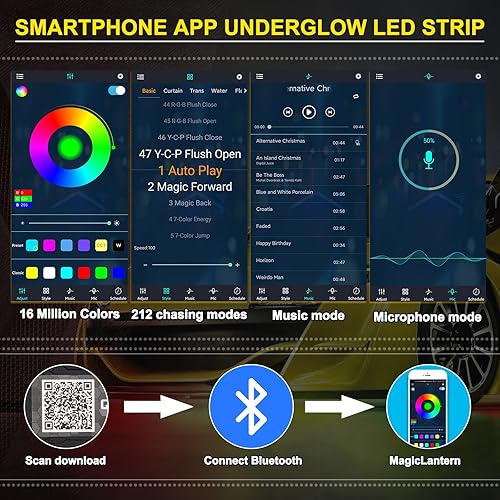 Miniatura 6 de OPP ULITE Tira de luz para debajo del automóvil, color de persecución de sueños, material de silicona mejorado, 212 modos, 252 piezas LED, kit de