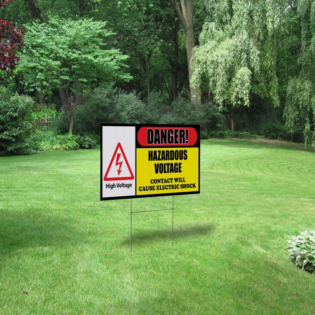 Weatherproof Yard Sign High Voltage Danger Advertising Printing Lawn Garden Electrical 18x12 Inches 2 Sides Print