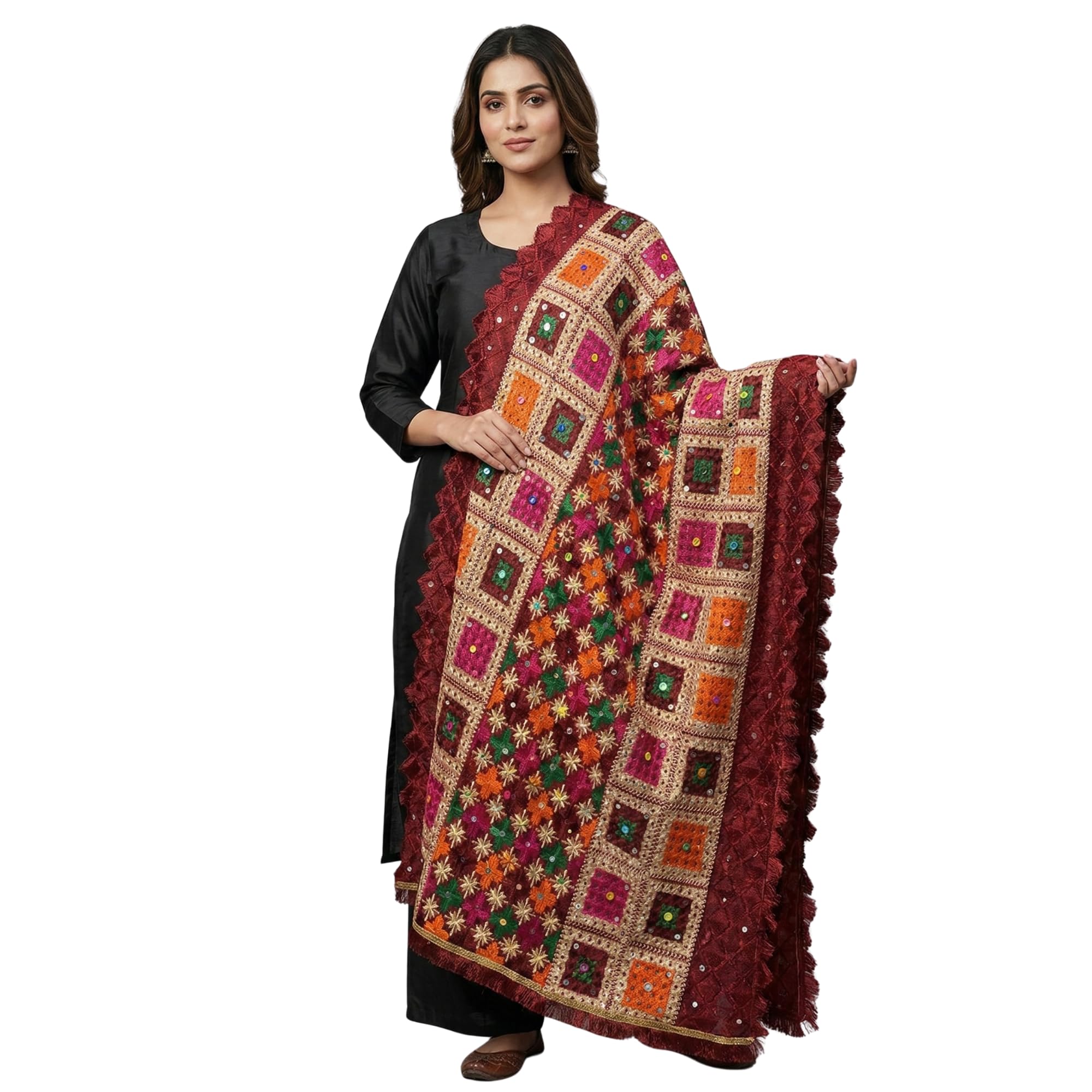virasat heritage Embroidered Phulkari Dupatta | Traditional Punjabi Heavy Work Dupatta | Ethnic Wear for Women-picture-47