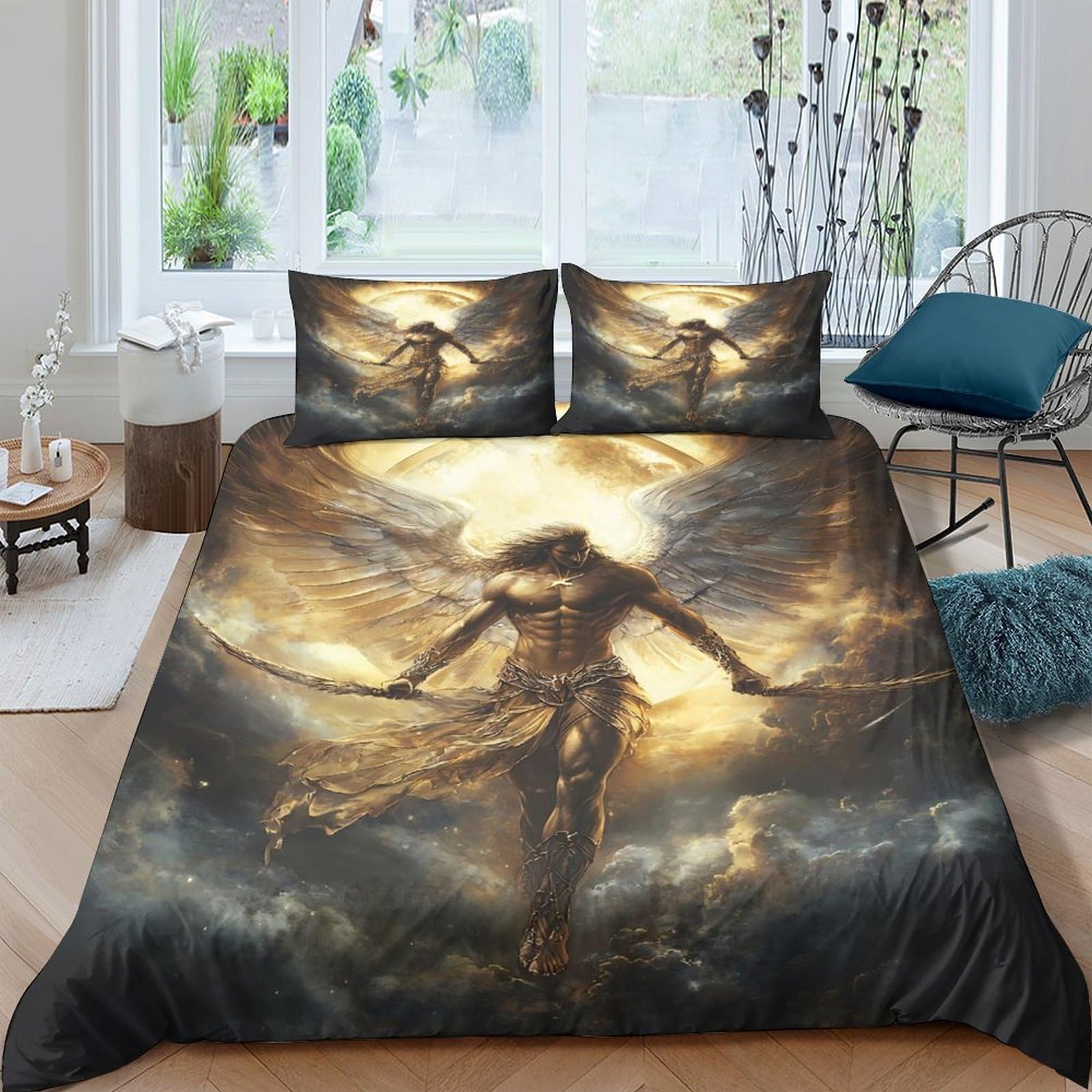 Ctjqhvkz Style-7 3D Printed Angel Warrior Fitted Sheet Microfiber Dark Fantasy Mattress Cover Anti-Slip Washable For Bedroom Guestroom Decor Single（135X200cm）