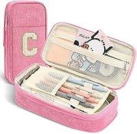 Vista 38 de Bolsa para lápices, Estuche para lápices para niñas y mujeres, estuche para lápices preppy, estuche grande inicial para lápices con cremallera