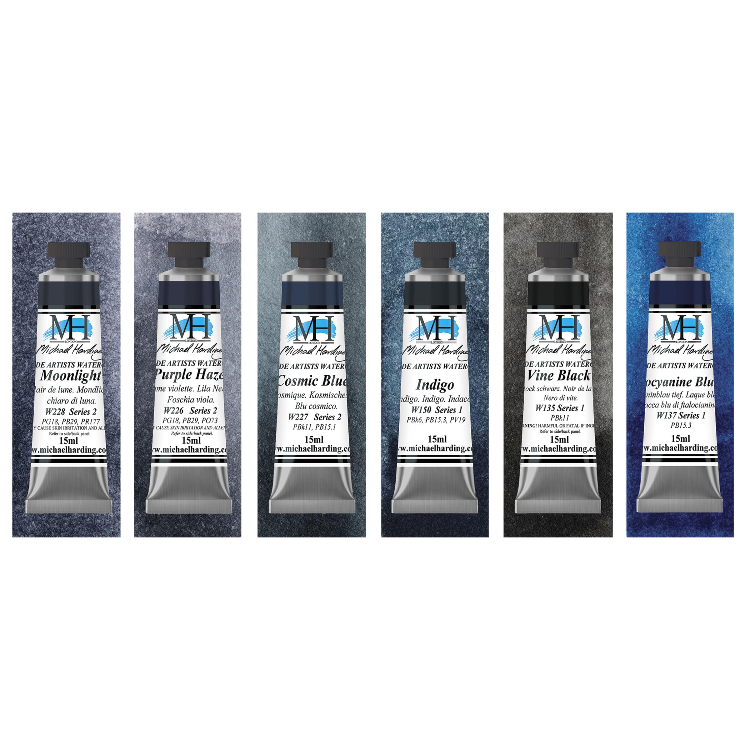 Michael Harding Watercolor, Nocturne Set, 6 Colors x 15ml, CTYEVGLOW