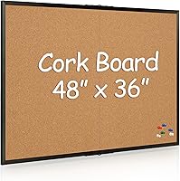 Board2by 48x36 Foldable Cork Bulletin Board - Black Wood Frame Wall Mounted Pinboard with 36 Push Pins for Home, Office, School