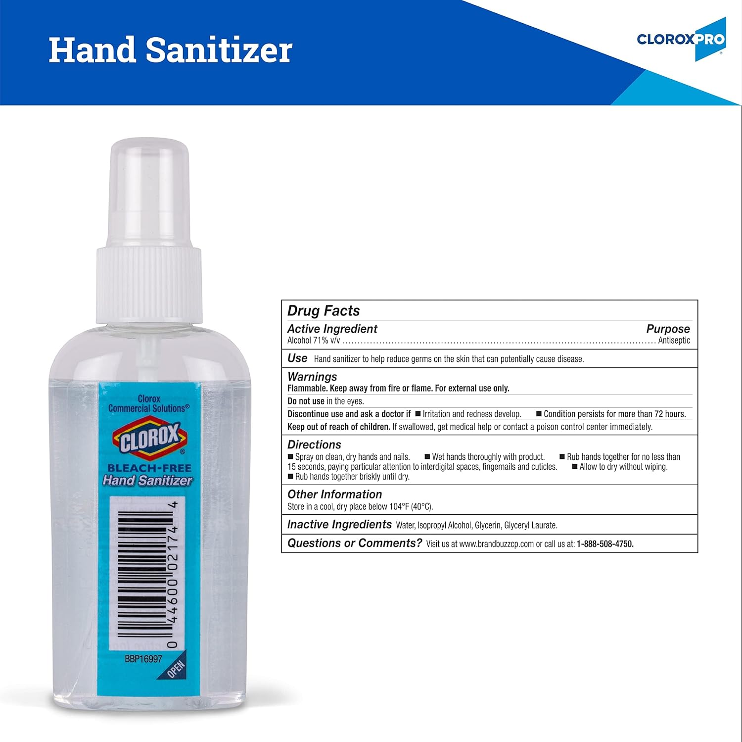 Clorox Pro Hand Sanitizing Spray - Professional Grade Clorox Hand Sanitizer Spray Bottle for Everyday & On-The-Go Travel Essentials - Sanitizing Solution for School Supplies & Office Use, 2 Fl Oz