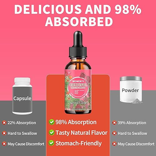 Miniatura 2 de Suplementos de cortisol para mujeres, gotas líquidas, administrador de cortisol con Ashwagandha, L-teanina, fosfatidilserina, Rhodiola Rosea para