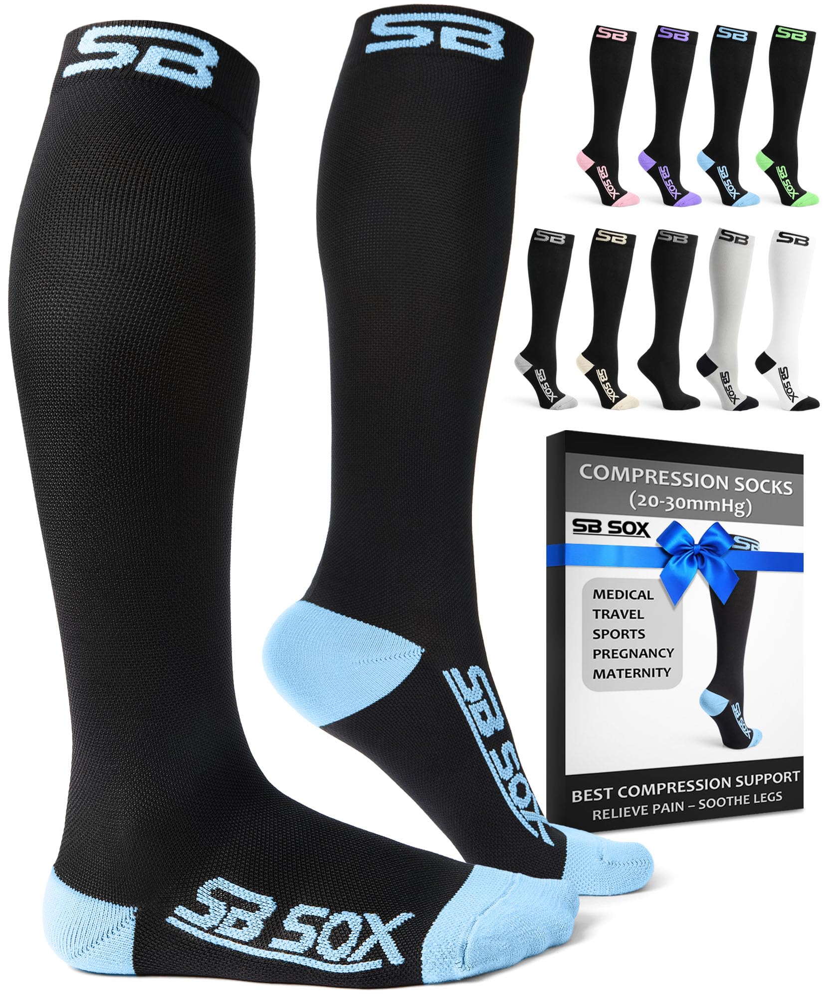 SB SOX Compression Socks (20-30mmHg) for Men & Women Small Black/Blue