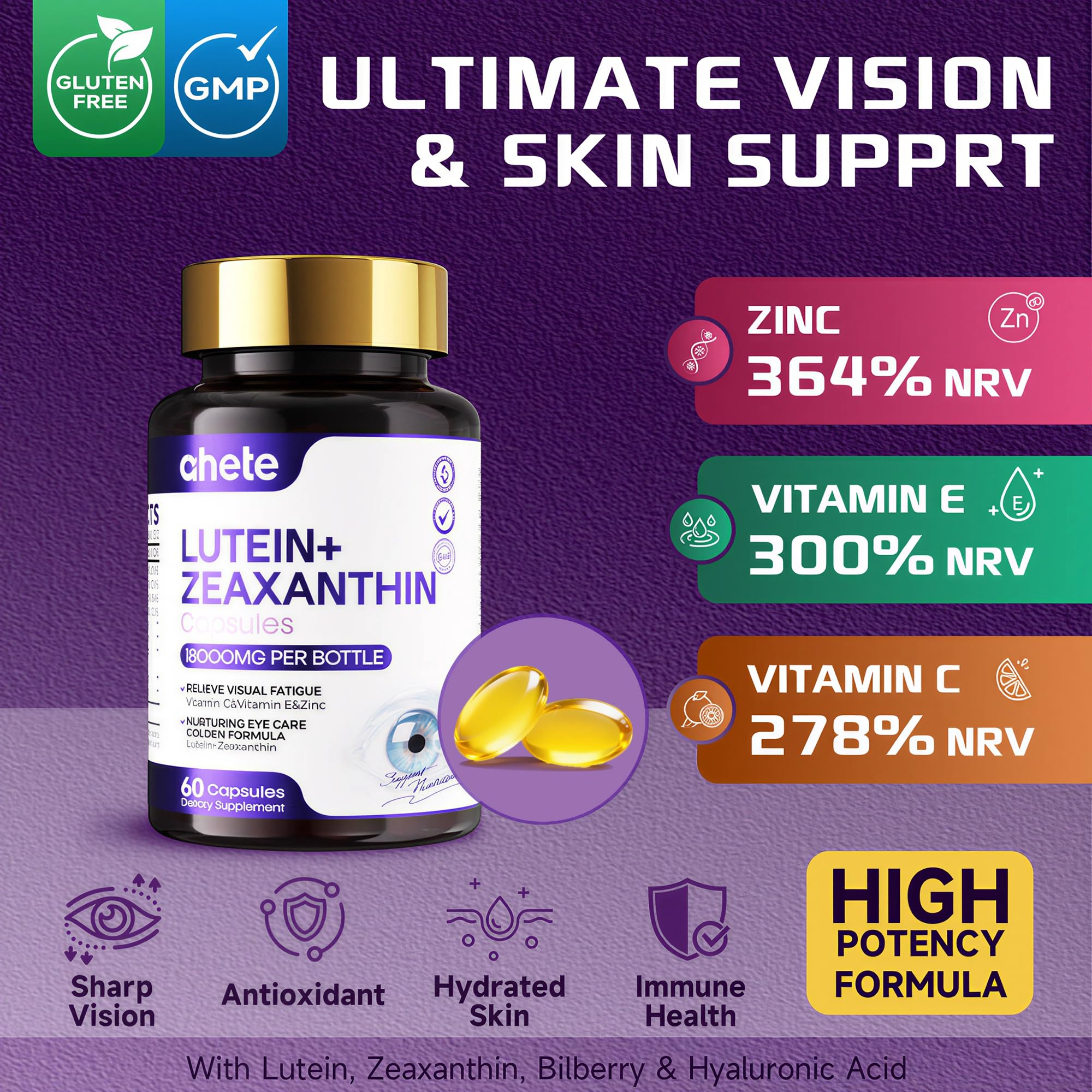 Lutein 10mg & Zeaxanthin 2mg Eye Vitamins with Bilberry 100mg, Vitamin C, E, Zinc – Advanced Eye Health Supplement for Vision Support, Blue Light Protection & Dry Eyes – 60 Capsules (30 Days) — Amazon image 5