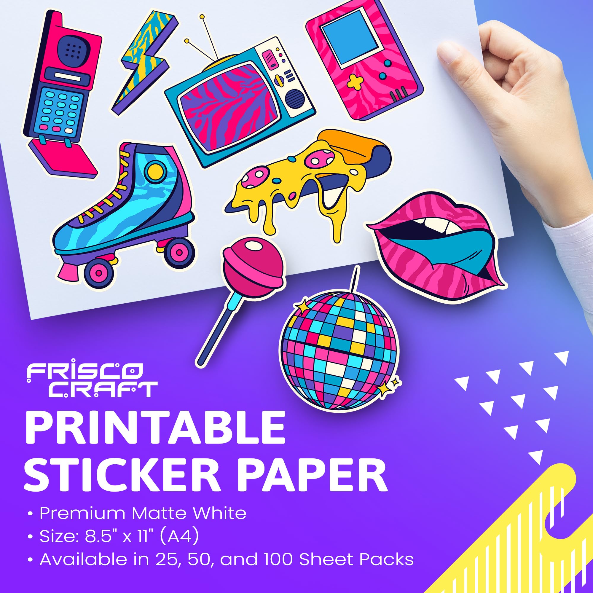 Frisco Craft Papel adhesivo de vinilo imprimible de alta calidad para impresoras de inyección de tinta, mate, 8.5 x 11 pulgadas (A4), resistente al agua, duradero, hojas fáciles de despegar para