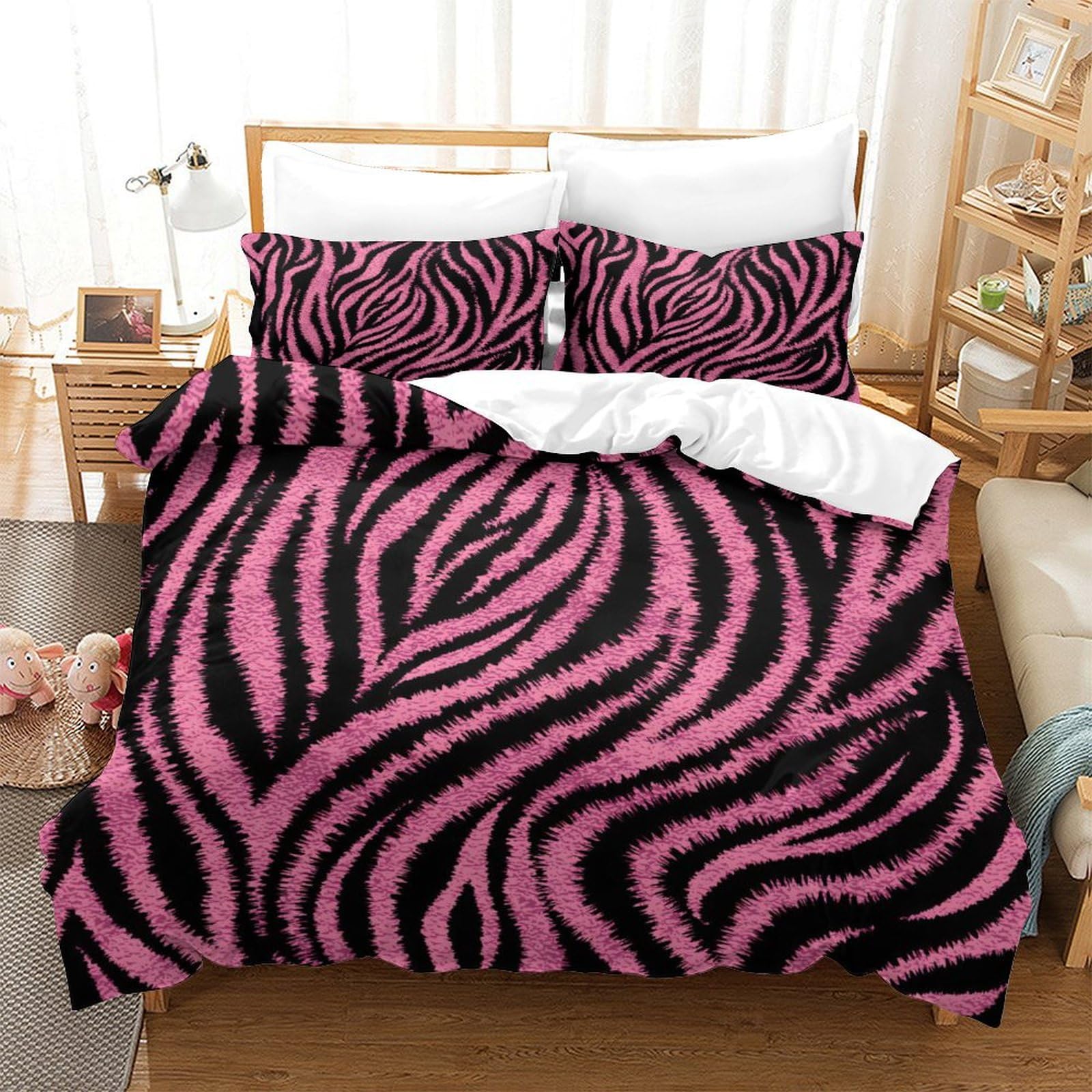 GDEKCIEAS Pink Zebra Skin Boys Bedding Set,3Pcs Ultra Soft Duvet Cover with Zipper,Lightweight Quilt Cover And Comforter for Teens Super King（260x220cm）