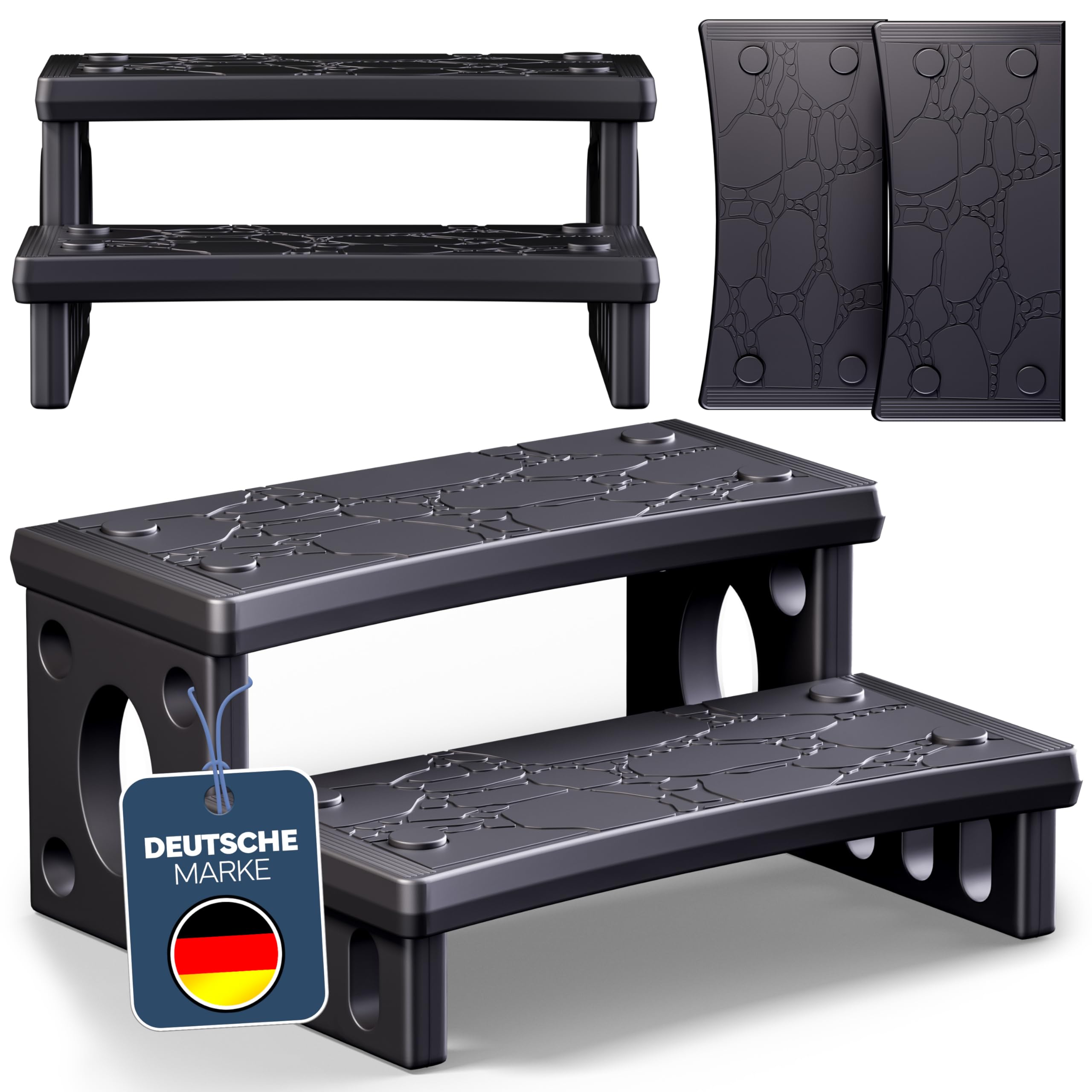 poolomio® Drabina schodowa do spa i jacuzzi | 2-stopniowa drabina rozłupująca z PCW | 70 x 65 x 24 cm | antypoślizgowa powierzchnia, łatwy montaż
