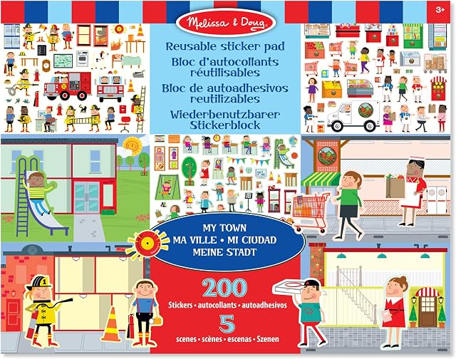 Melissa & Doug  blok z naklejkami wielokrotnego użytku: moje miasto | blok z zadaniami | blok z naklejkami | 3+ | prezent dla chłopca lub dziewczynki