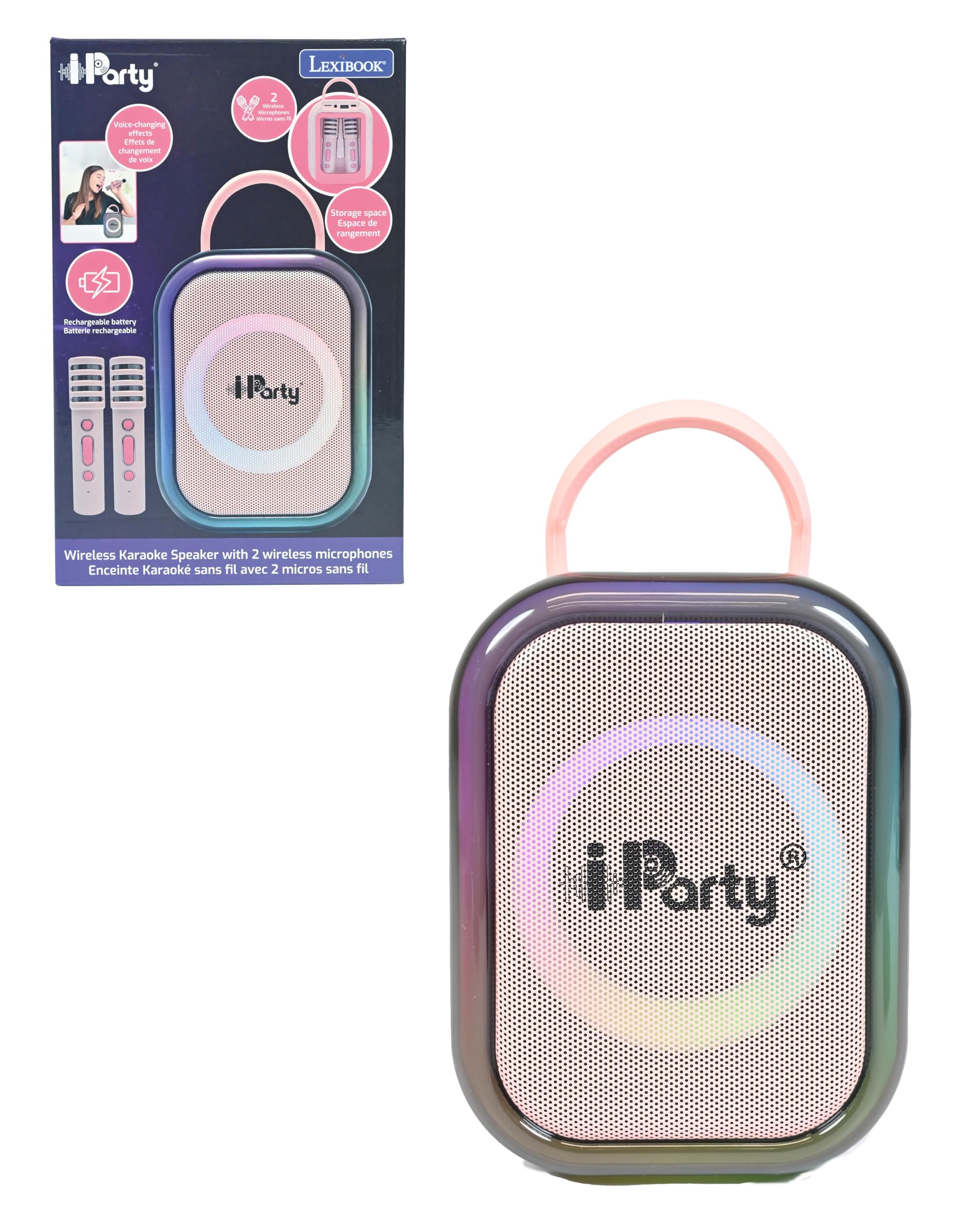 LEXIBOOK, Wireless Karaoke Speaker with 2 Microphones, Pink, BTC030PKLXB