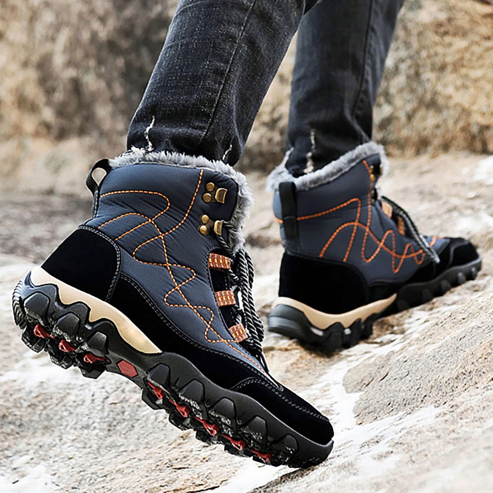 Botas de nieve impermeables para hombre, botas altas de senderismo, botas