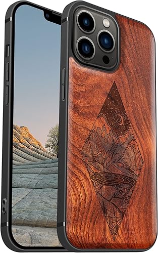 Miniatura 85 de Carveit Funda magnética de madera para iPhone 13 Pro [madera natural y TPU suave negro] funda protectora de madera única y elegante a prueba