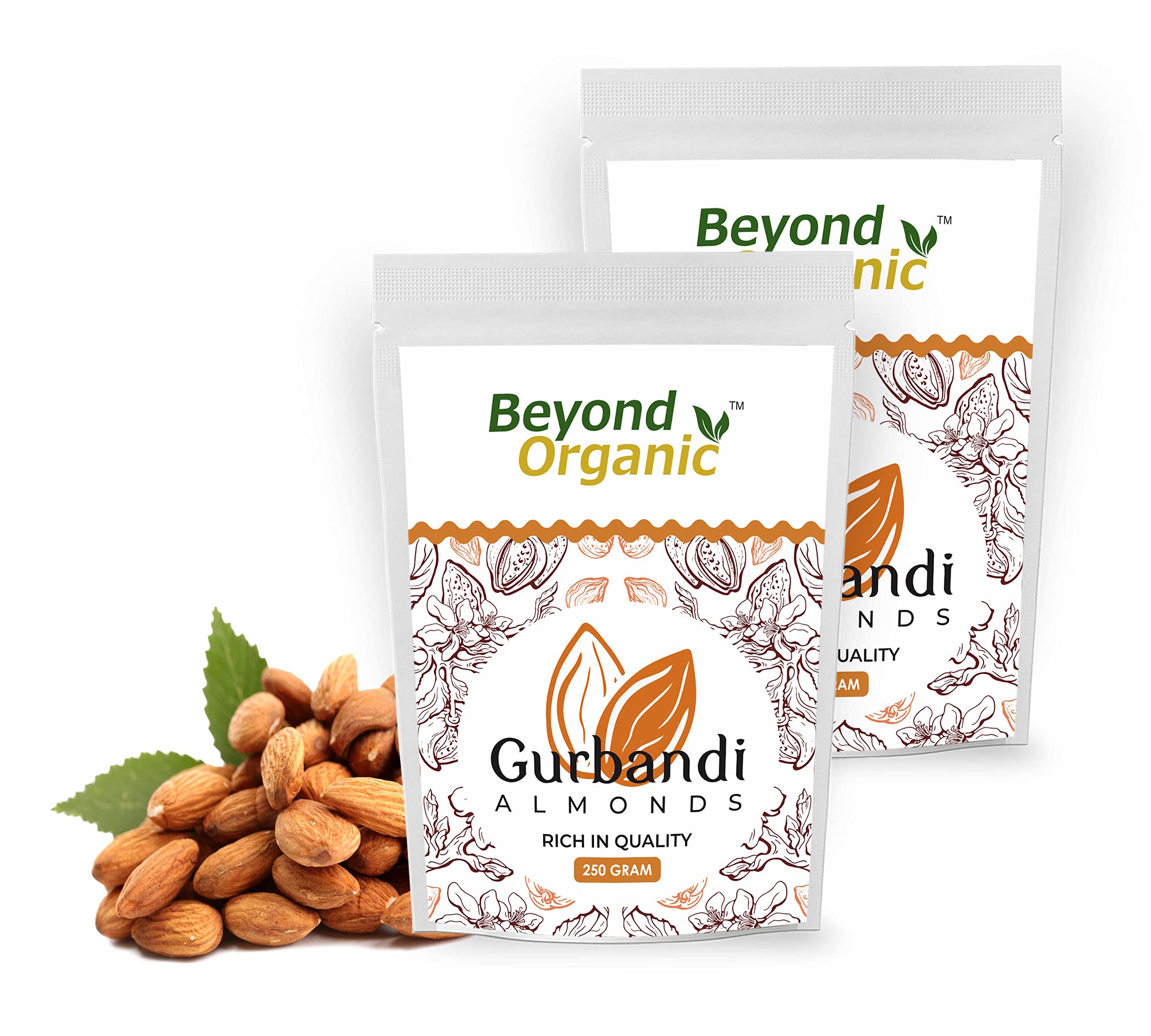 BEYOND ORGANICGurbandi Almonds Natural American Badam Giri Nuts with No Broken Pieces (500 Gram)