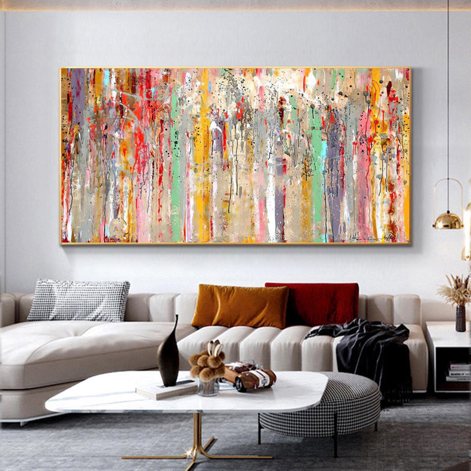 Abstrakcyjne dekoracje wnętrz Malarstwo ścienne Sztuka Kolorowe wydruki na płótnie Nowoczesna dekoracja domu Obrazy ścienne do salonu 50 x 105 cm (20 x 41 cali) z ramą