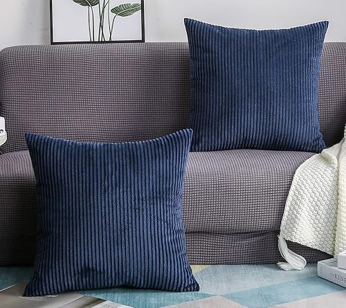 TangDepot, Juego de 2 fundas de almohada decorativas de pana a rayas de terciopelo sólido a rayas (18 x 18 pulgadas, 2 piezas, A75 rosa intenso)