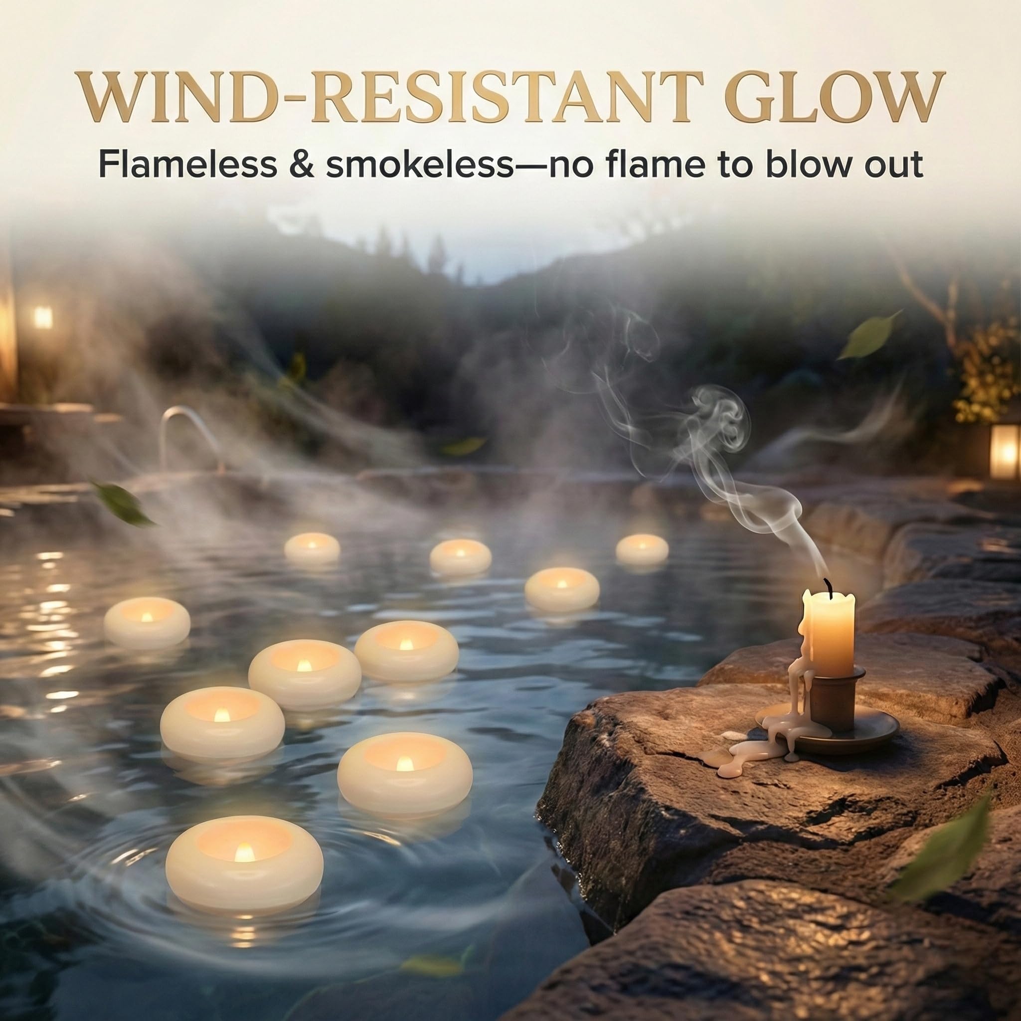 Aignis 24 candele galleggianti a LED senza fiamma, 7,6 cm, in plastica, funzionamento a batteria, durata oltre 120 ore, accogliente luce bianca calda romantica per piscina/vasca da bagno/bagno caldo