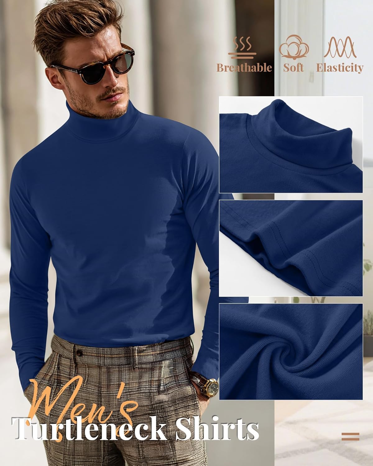 Ficerd 3 Pack Men's Turtleneck Shirts, Long Sleeve Cotton Pullover Sweaters Mock Neck Knitted T-Shirt Basic Slim Fit Tops - Image 4