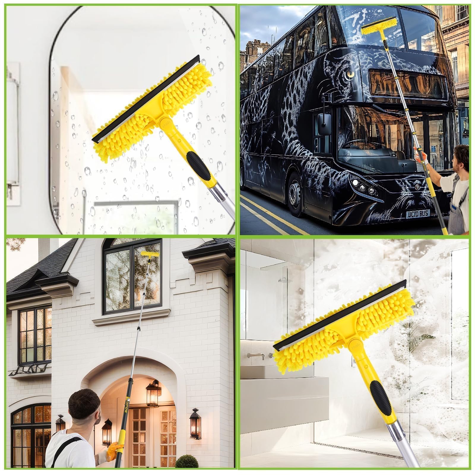 Escobilla de ventana de largo alcance de 144 pulgadas con poste de extensión telescópico, limpieza de ducha 2 en 1 con poste telescópico, herramienta de lavado de extensión con cabezal de 9