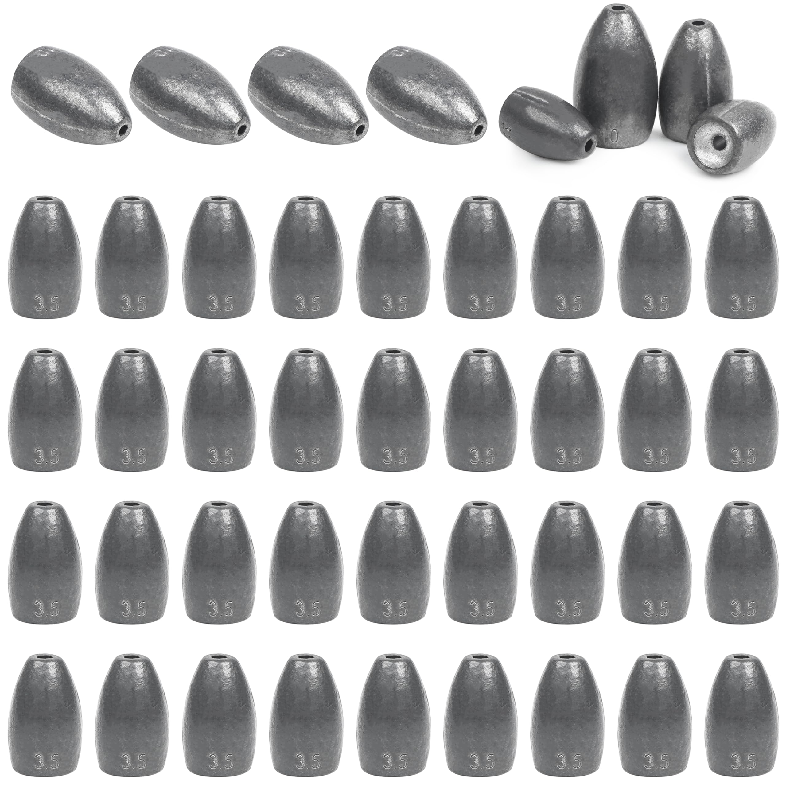 Flipping Fishing Weights,40pcs Bullet Fishing Sinker Weights Worm Weights Slip Sinkers Assorted Set for Bass Fishing Texas Rigs Saltwater Freshwater Tackle 1/8 3/16 1/4 3/8oz