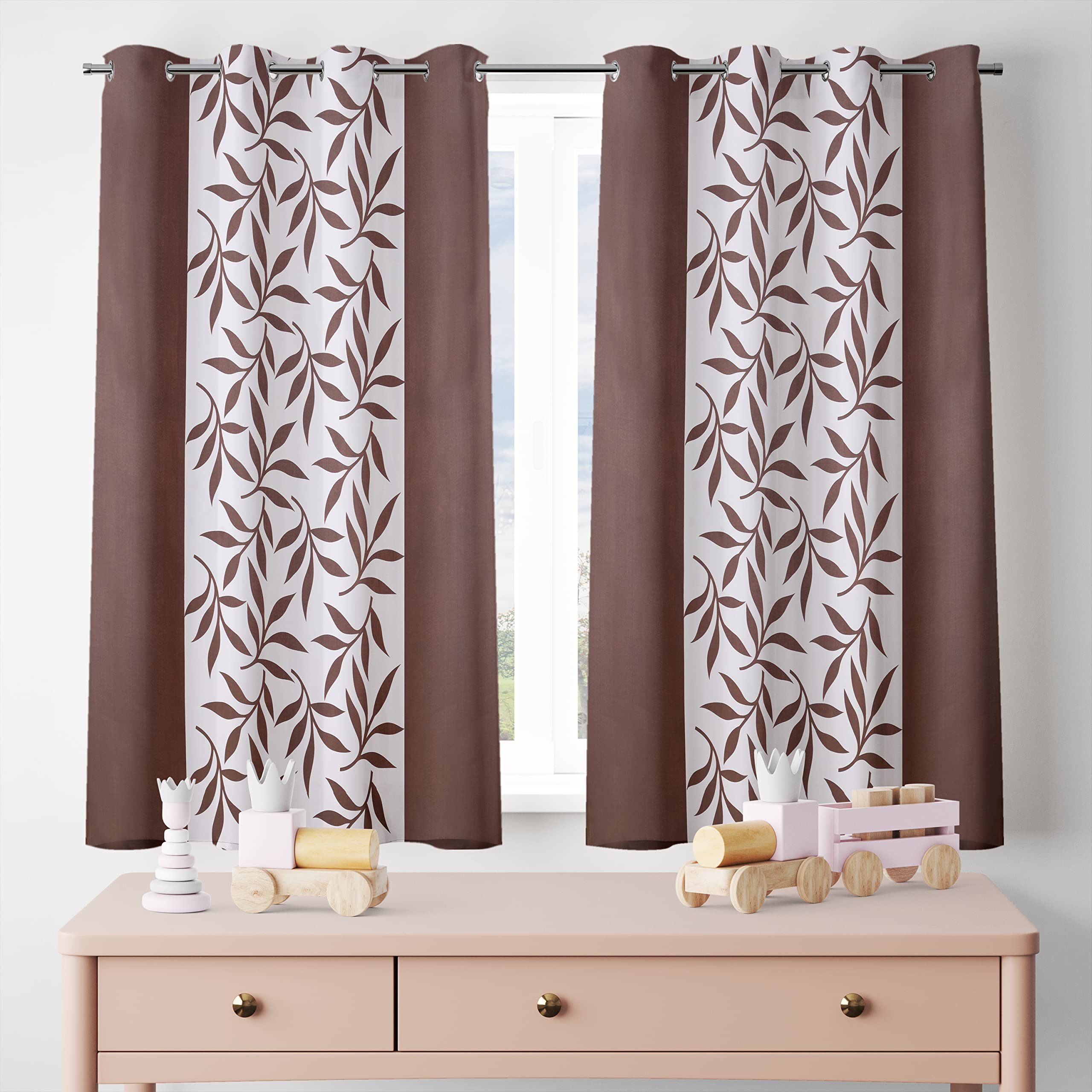 ERIC LONDON Curtains for Window 5 Feet Long |Floral Design Polyester Window Curtain | Latest Modern Parde for Living Room Bedroom|Home Office Screens |(Brown & White)