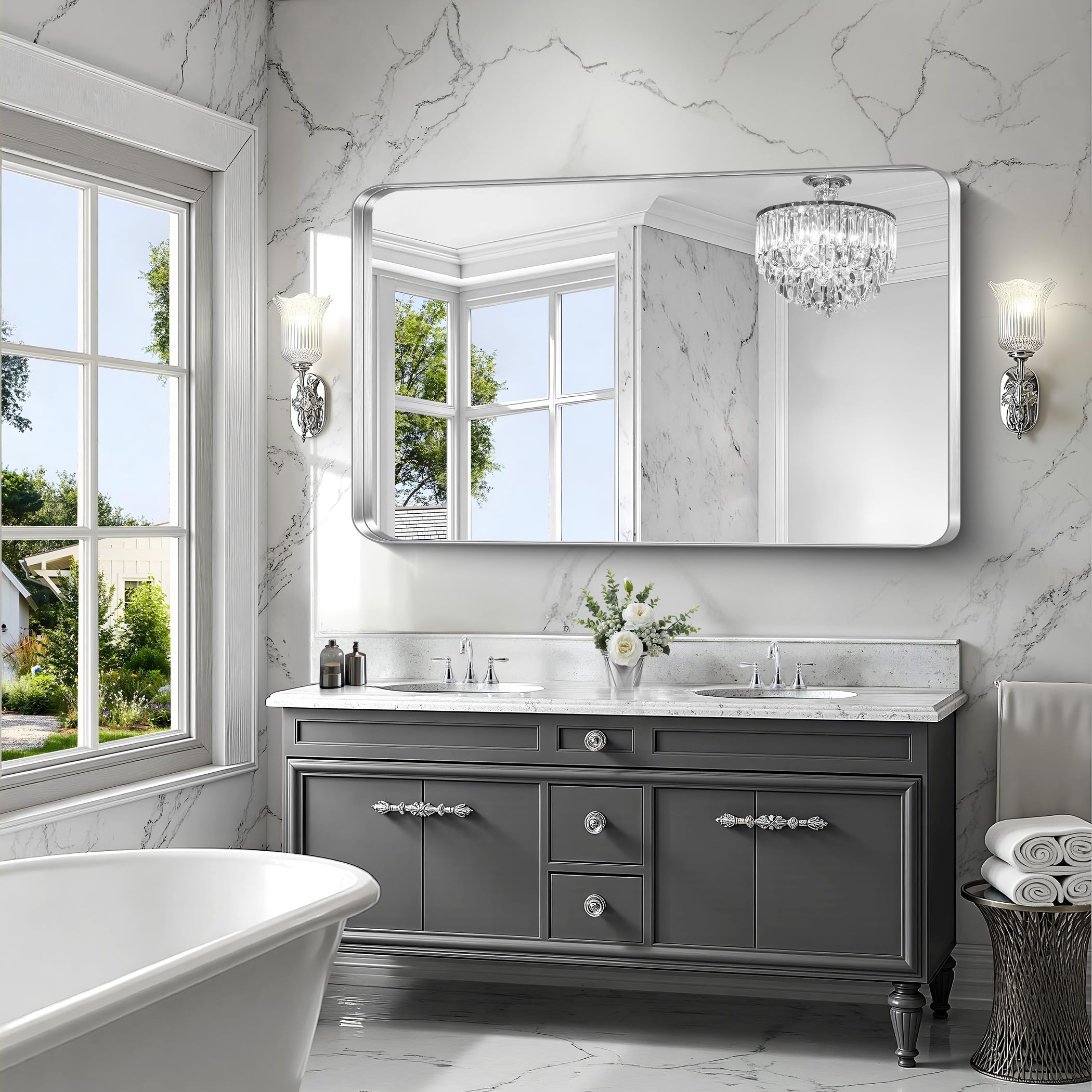 CIRCUMI Silver Bathroom Mirror, 36