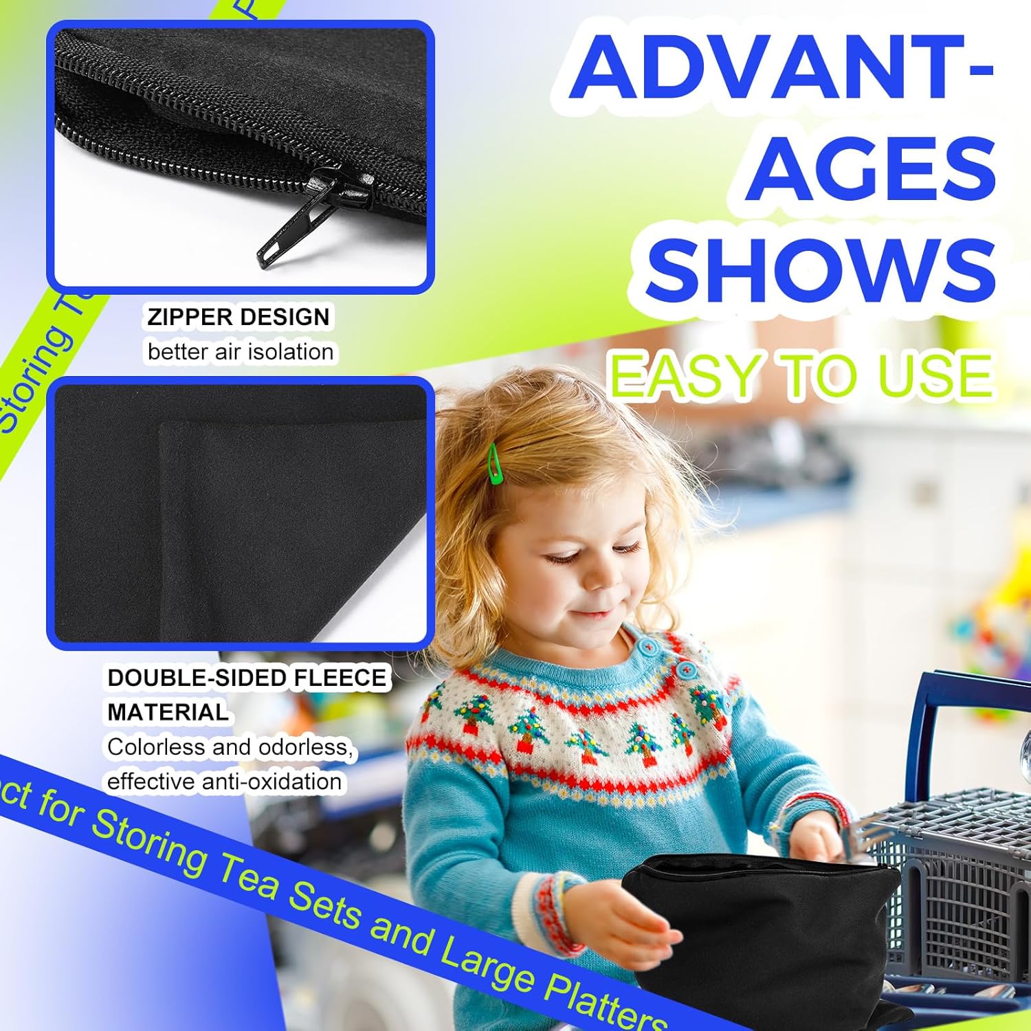 Sanwuta 8 Pcs Zippered Silver Storage Bags Anti Tarnish Silver Pouches Keeper Jewelry Storage Protector Bags(9 x 12 Inch,Black)