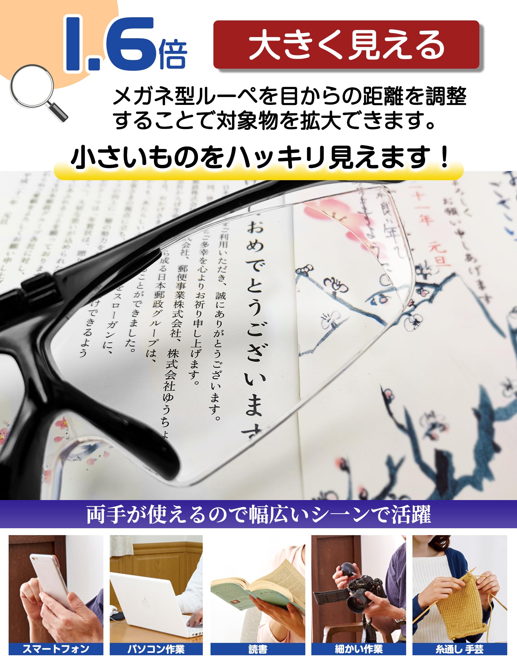 Amazon.co.jp: GOKEI ルーペメガネ ルーペ 跳ね上げ 拡大鏡 めがね か