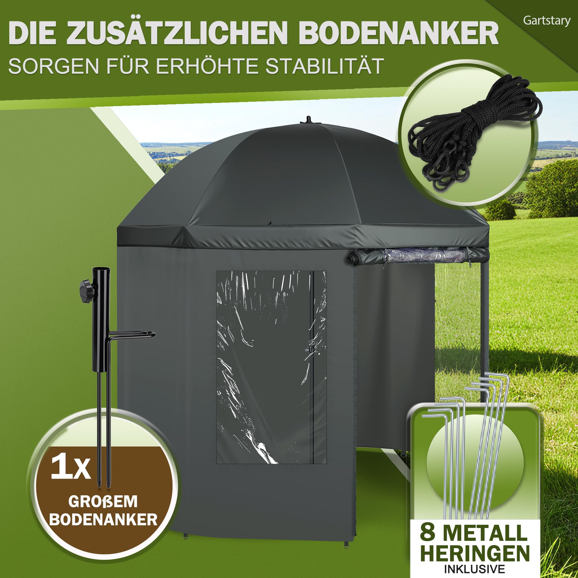 Angelschirm 240 cm - Stabilität Angelschirm mit Seitenwand - 210D Oxford-Gewebe, PU-Wasserdichte, Verstellbar Schirmzelt Angeln mit 3 Fenstern, Einfache Montage, für Outdoor Camping & Angler