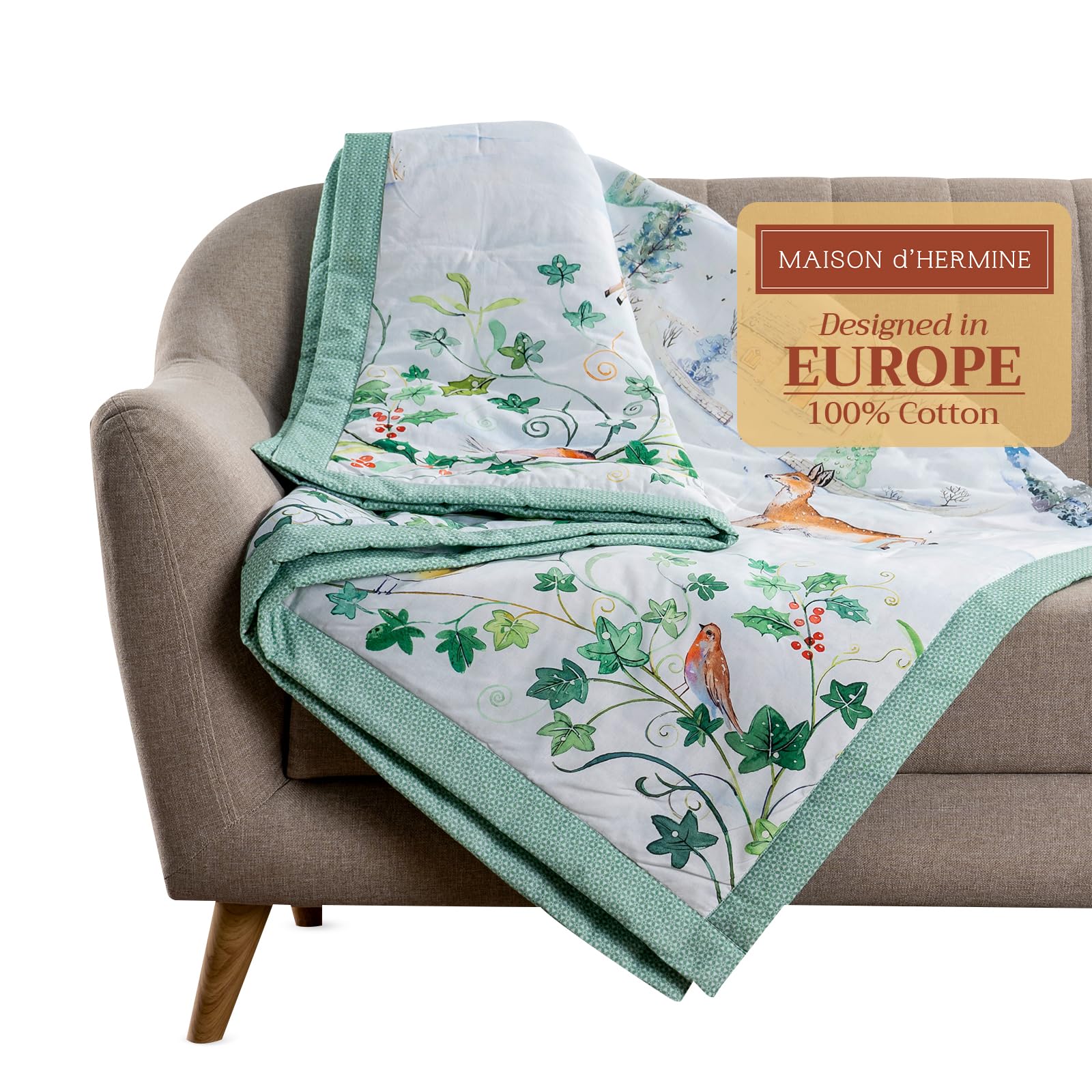 Maison d' Hermine Throw Blanket for Couch Lightweight Soft Warm Breathable Cotton Throw Blankets for Bed Girls Boys Women Men Gifts Sofa Travel Living