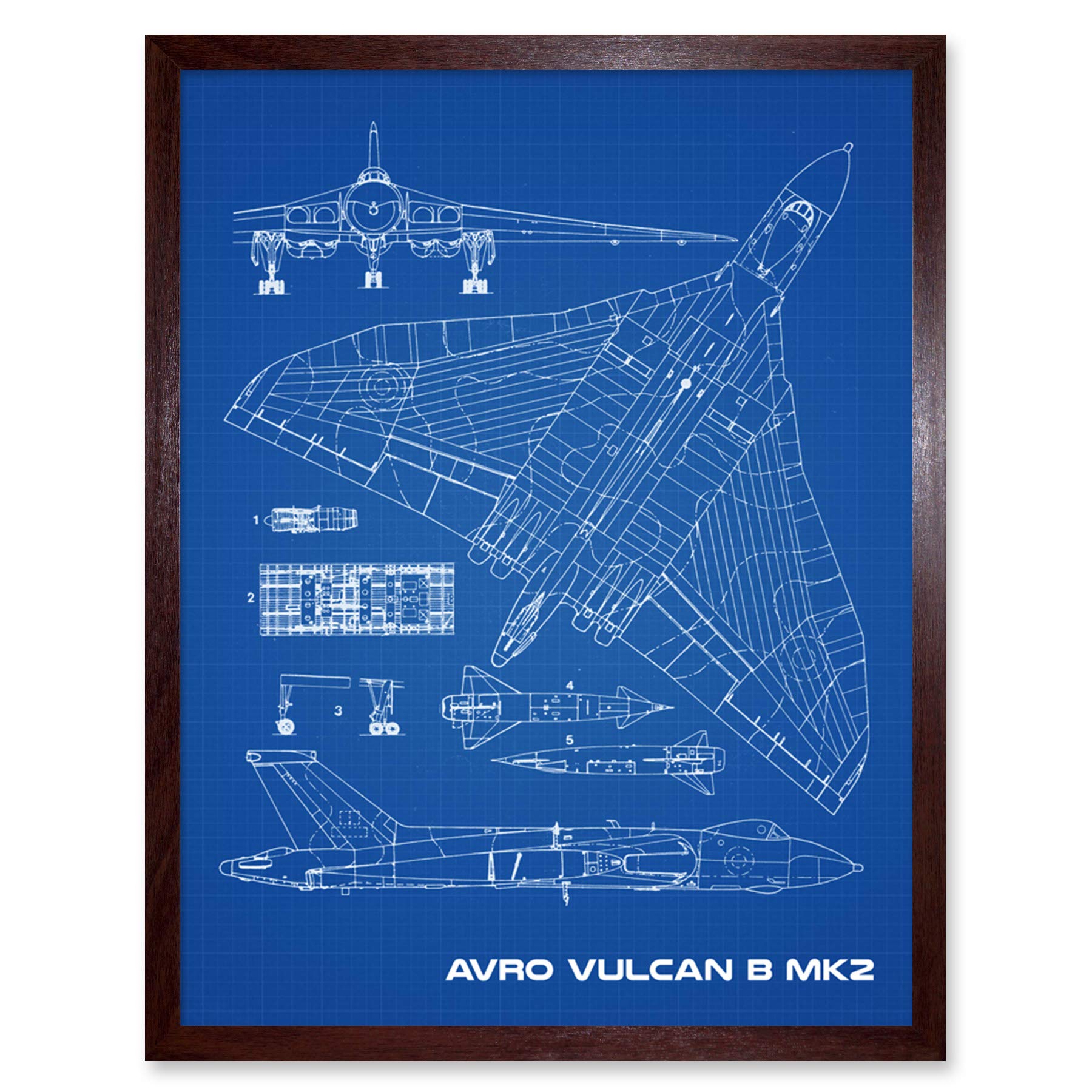 Artery8 Avro Vulcan Strategic Bomber Aircraft Blueprint Plan Art Print Framed Poster Wall Decor 12x16 inch