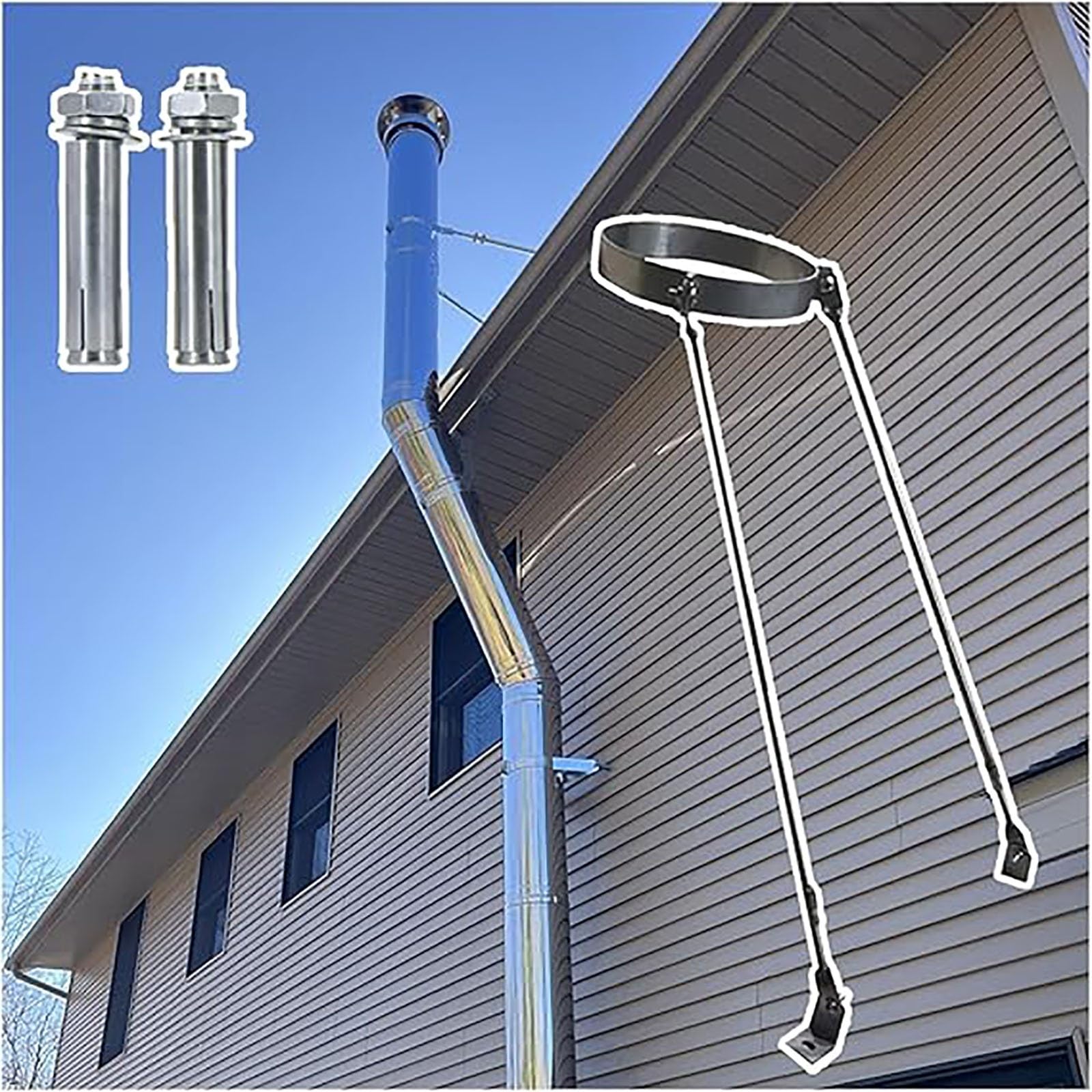 Support de cheminée inox 304 premium pour conduit 80 mm de poêle à granulés