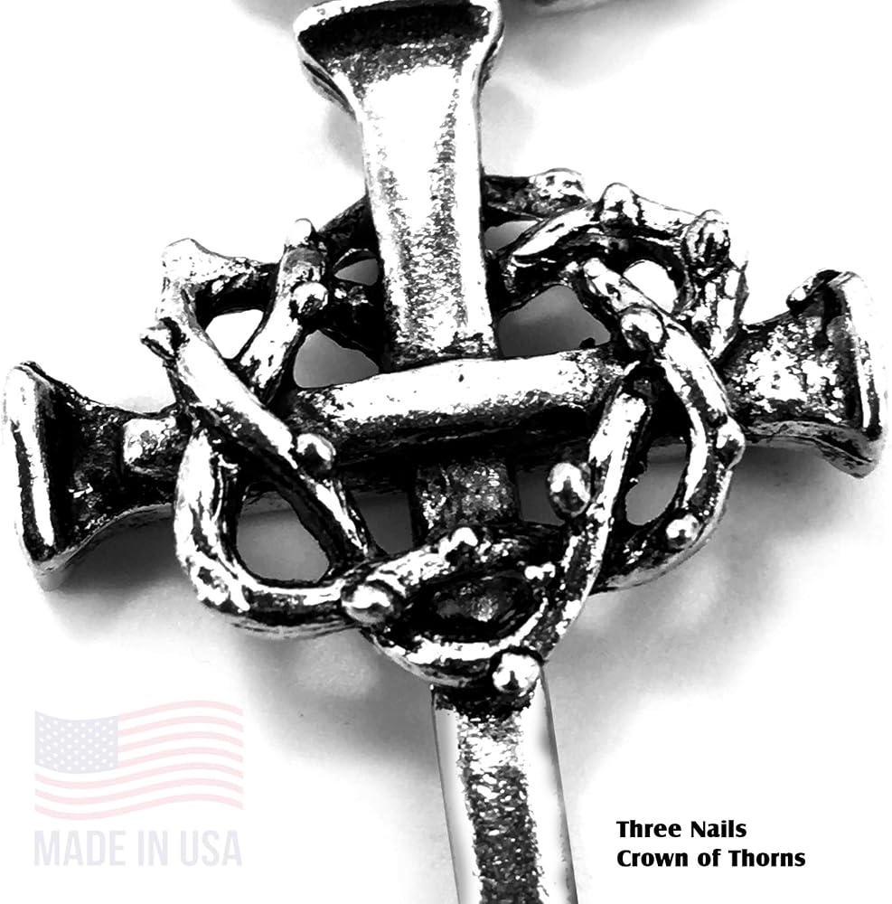 FORGIVEN JEWELRY Nail Cross Crown of Thorns Necklace on Ball Chain
