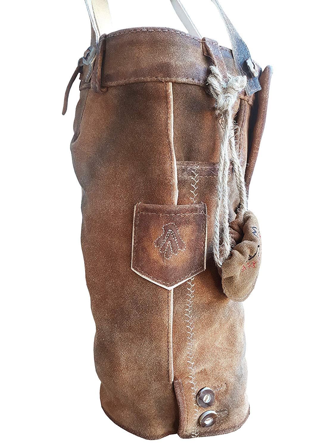 Kinder Trachten Lederhose, kurz mit Träger, Dino, Echtes Leder, Weiches Veloursleder, Braun, Gr 86 bis 164