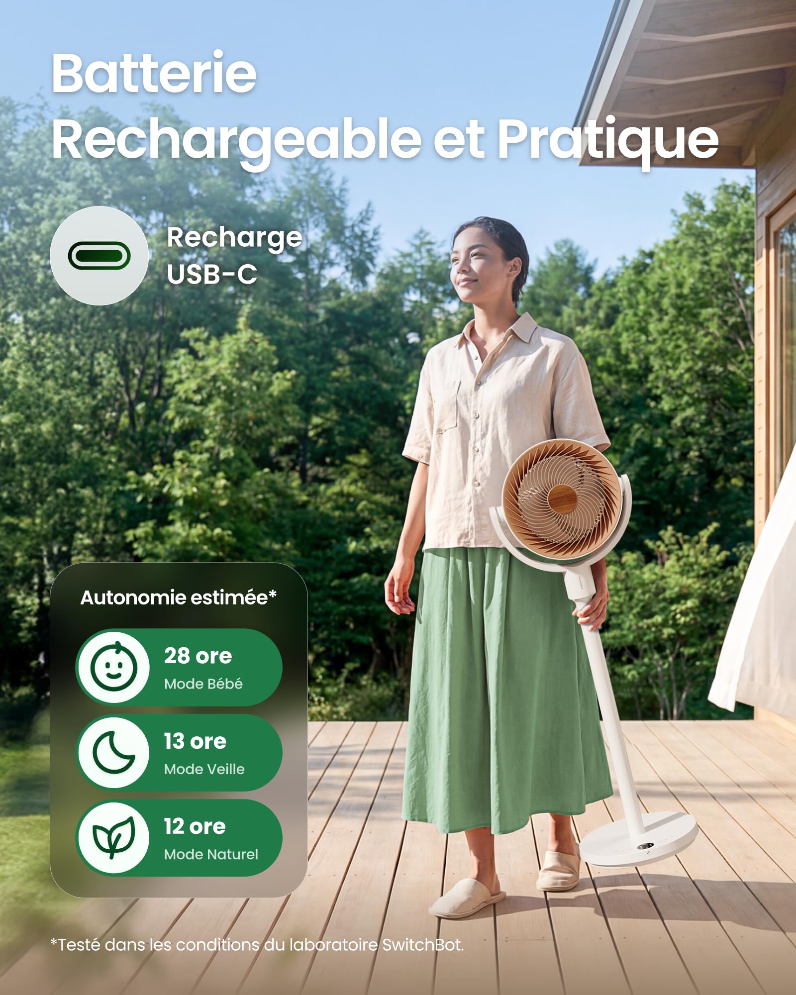 SwitchBot Ventilateur sur pied oscillant, éclairage RGB, 22 dB ultra-silencieux, télécommande, compatible Matter via Hub, débit d'air 9,15 m³/min, hauteur réglable, 4 modes, 9 vitesses, minuterie 9 h