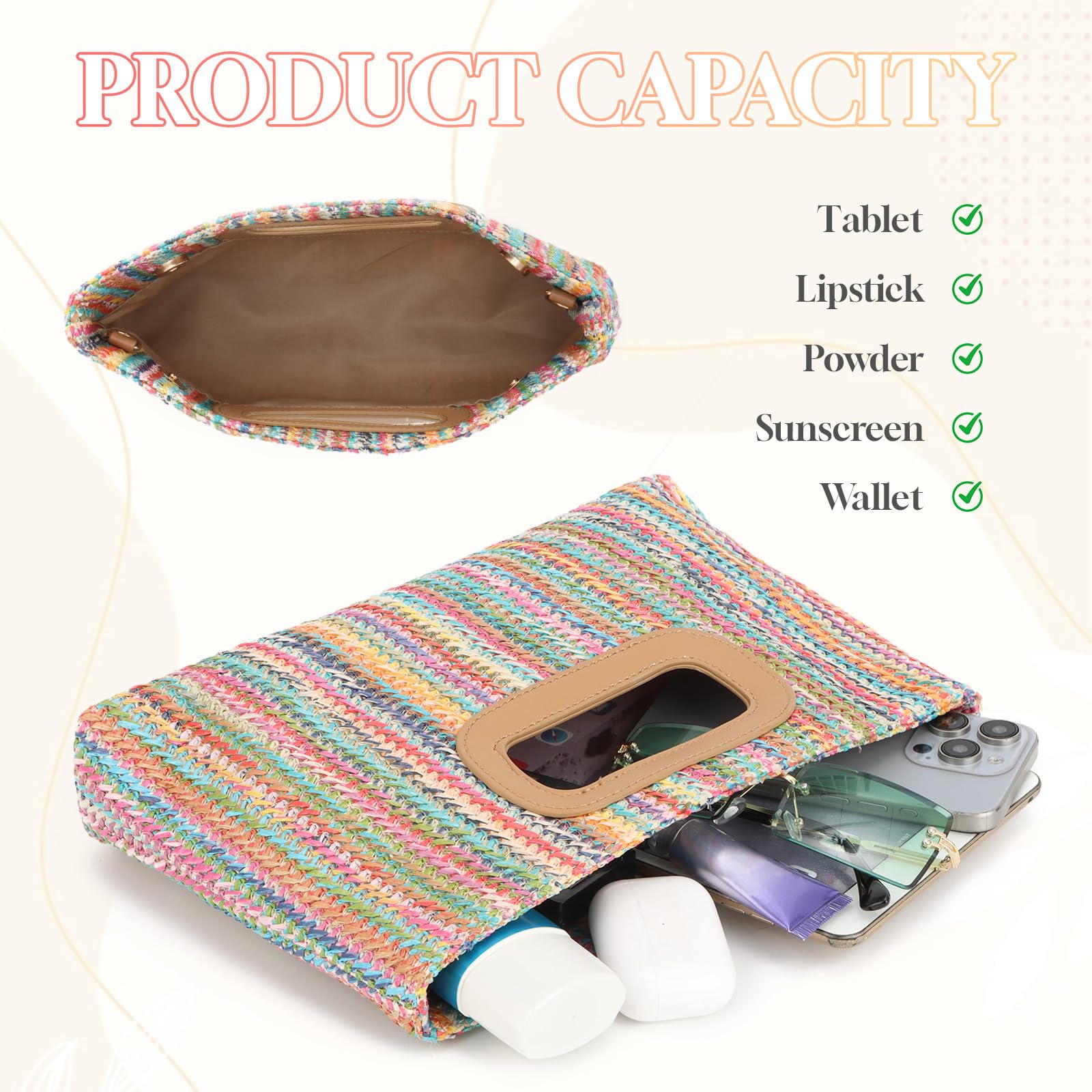 EVEOUT Clutch de Paja Mujer Elegante Bolso de Mano de Noche con Cadena para Fiesta Boda Bolsos Trenzado Rafia Sintética para Playa Verano