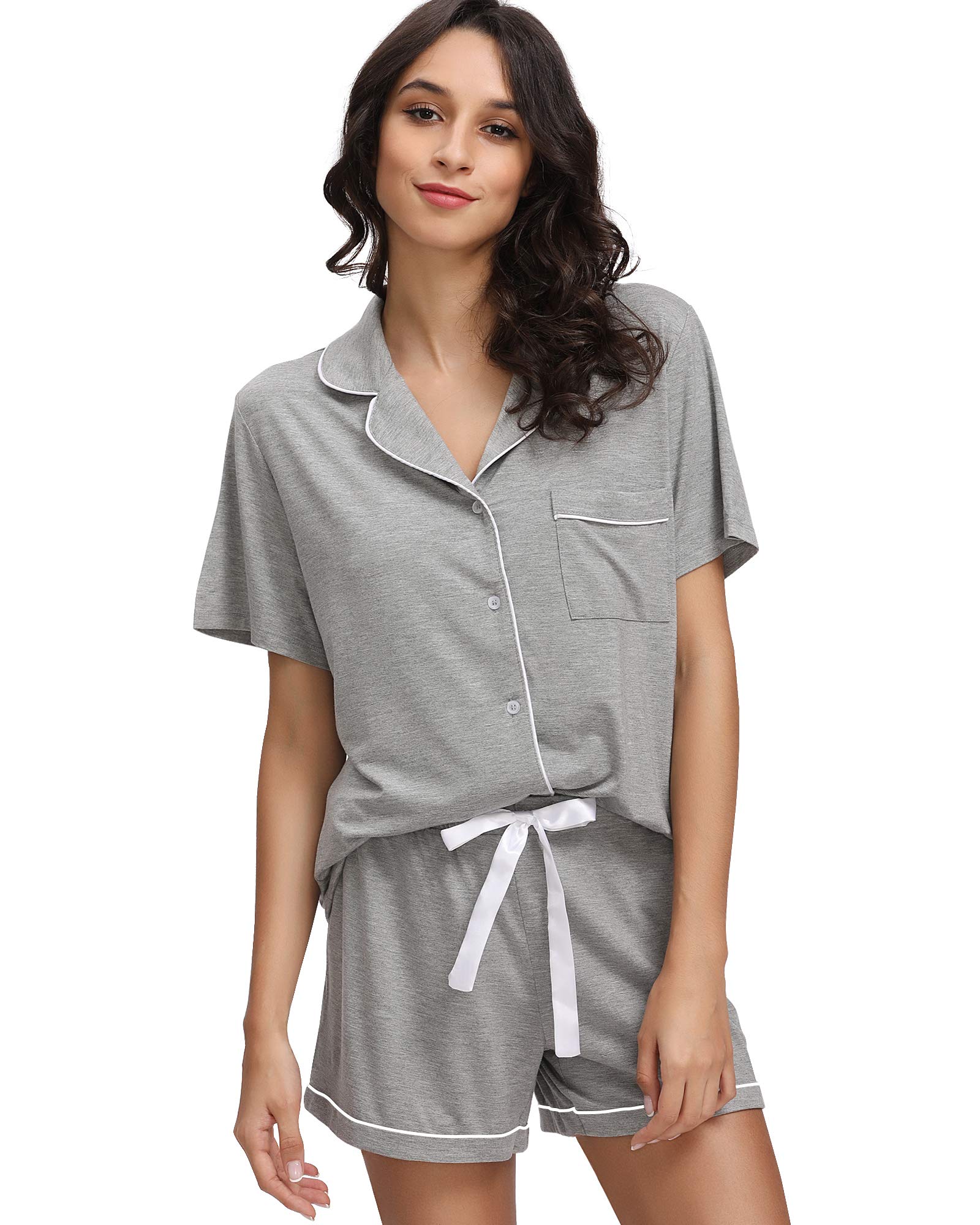 Womens Pajamas Set Soft Short Sleeve Sleepwear Shorts Button Down
